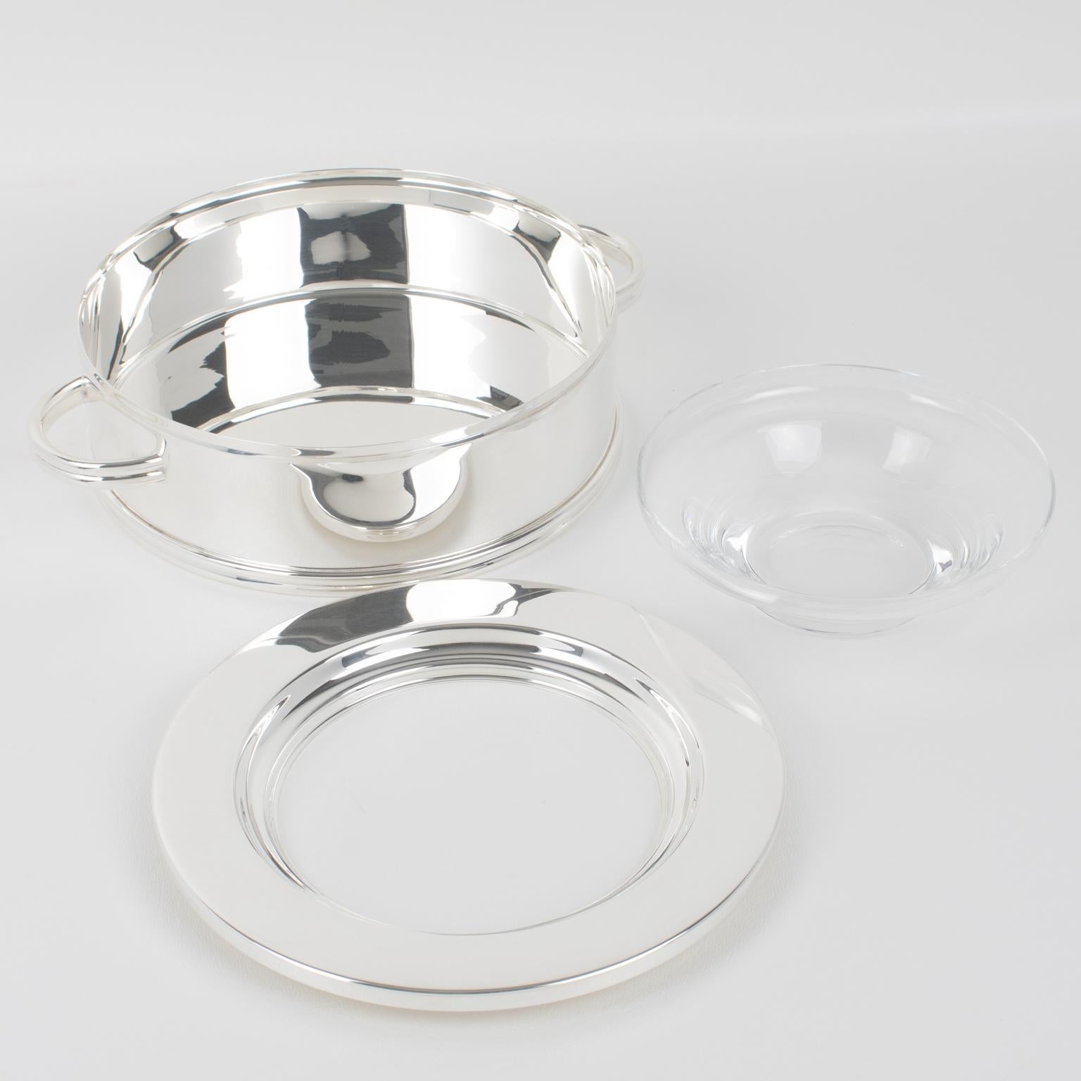 Mid-20th Century Ercuis, Paris Crystal and Silver Plate Caviar Bowl Dish Server, circa 1960 For Sale