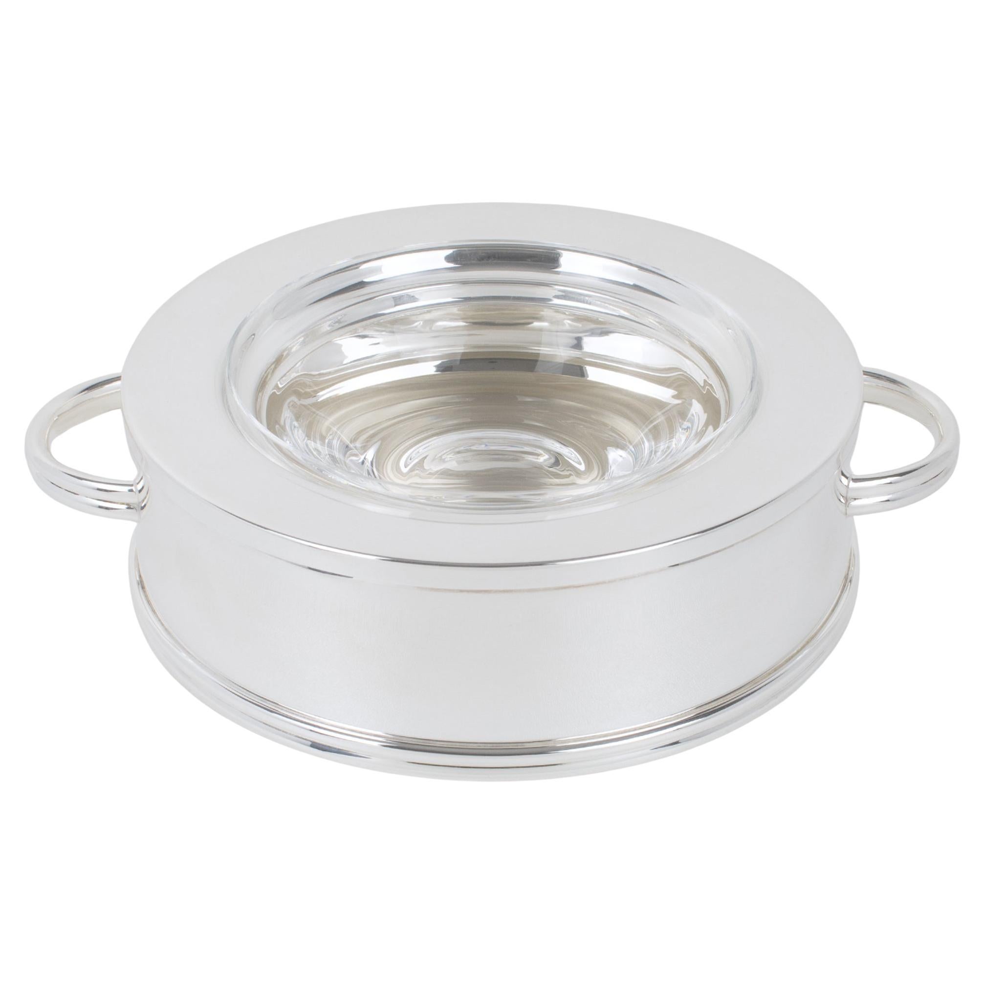 Ercuis, Paris Crystal and Silver Plate Caviar Bowl Dish Server, circa 1960 For Sale