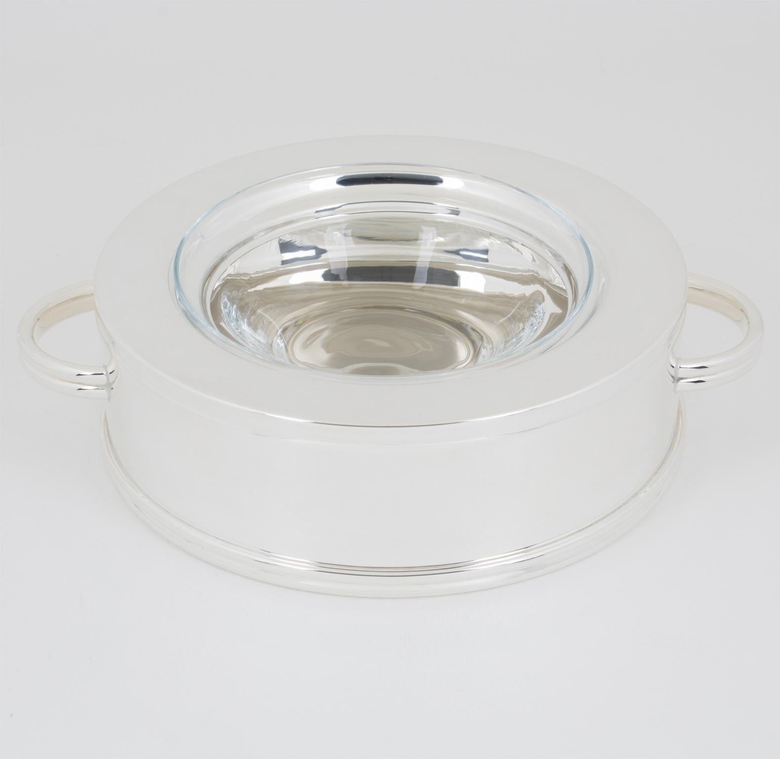 French Ercuis, Paris Silver Plate and Crystal Caviar Bowl Dish Server, circa 1960 For Sale