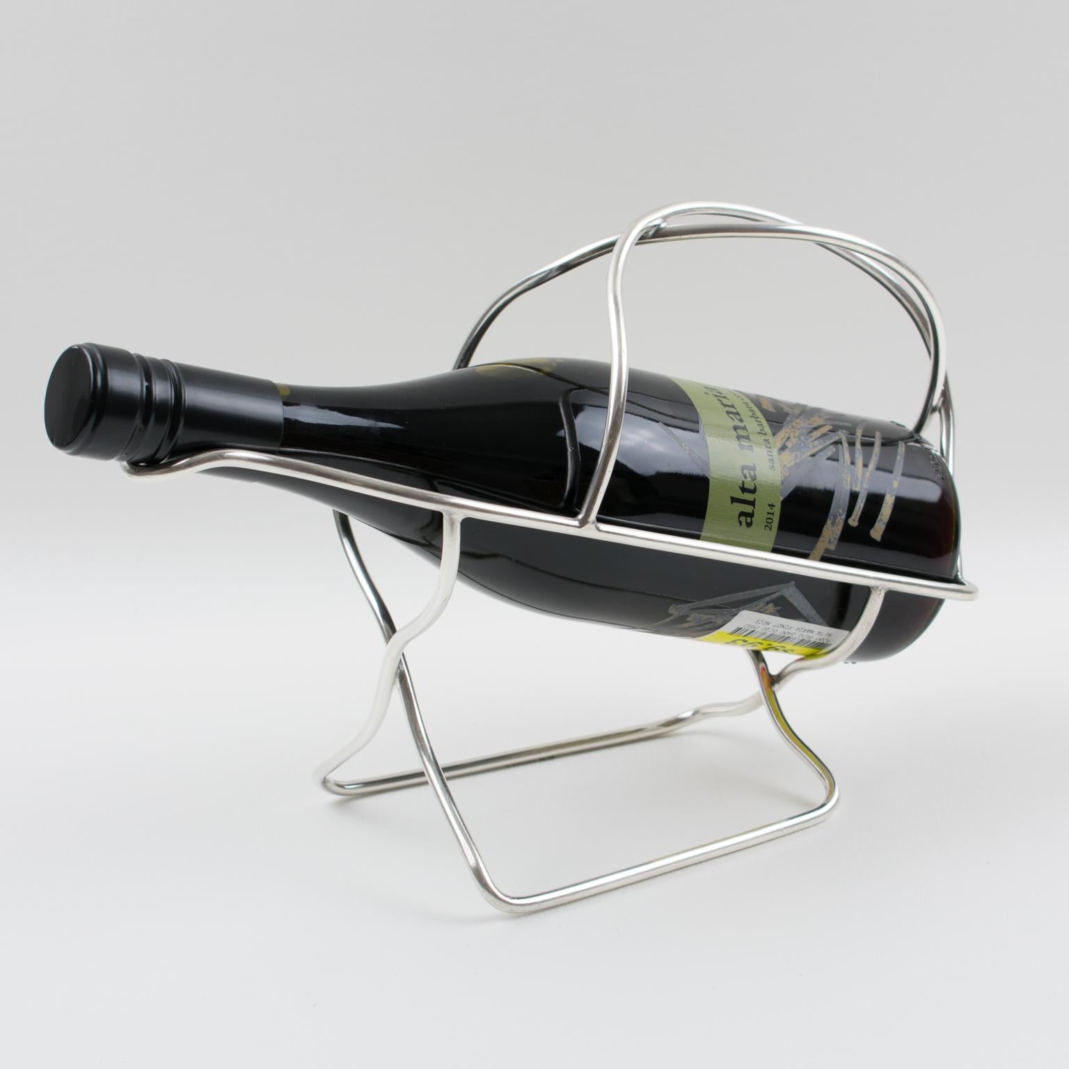 Mid-Century Modern Ercuis Paris Silver Plate Bottle Holder Wine Pourer Server, 1950s For Sale