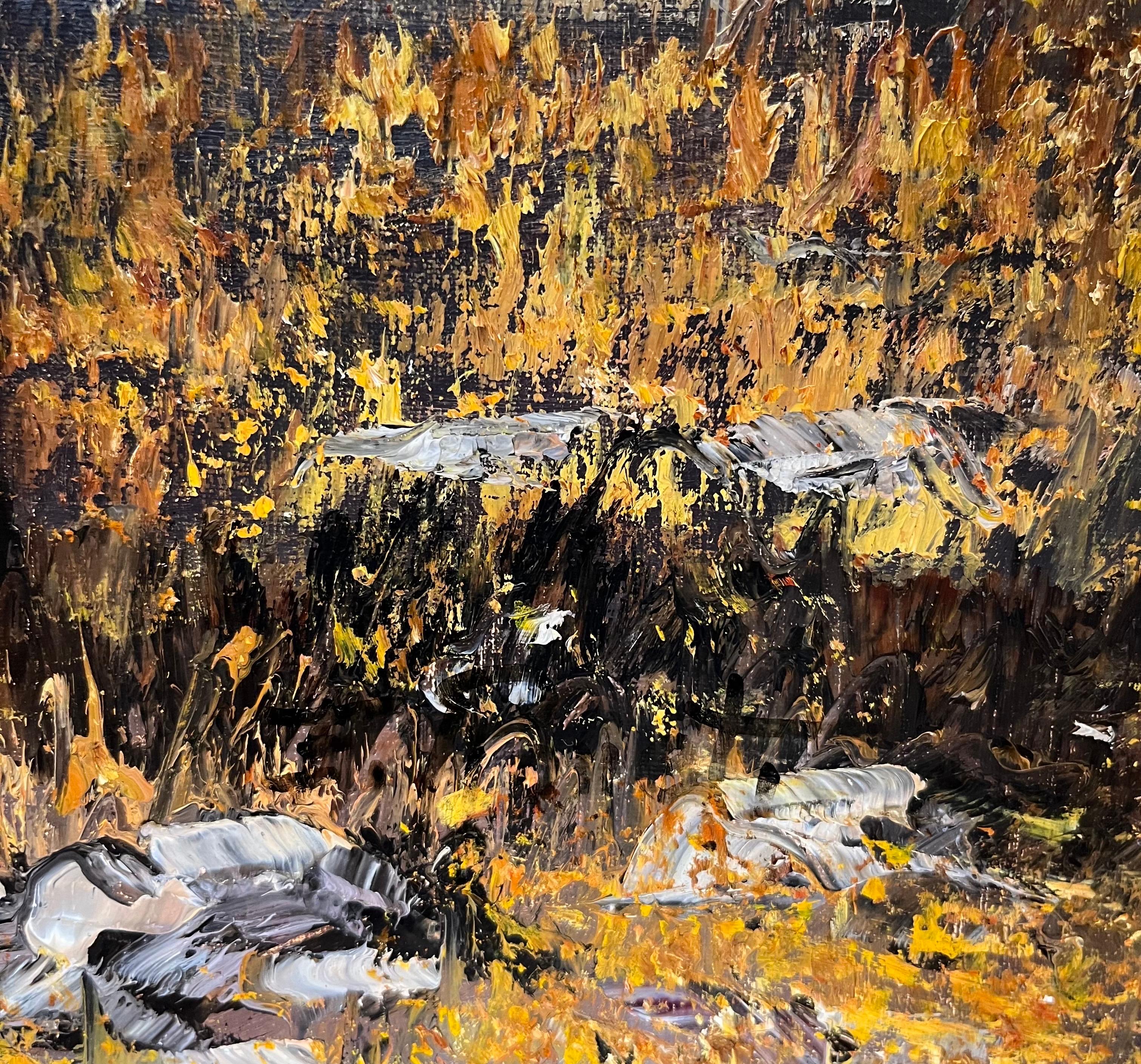 Riverbank in Autumn - Att. to Erd Porret - Öl auf Leinwand 100x50cm im Angebot 1