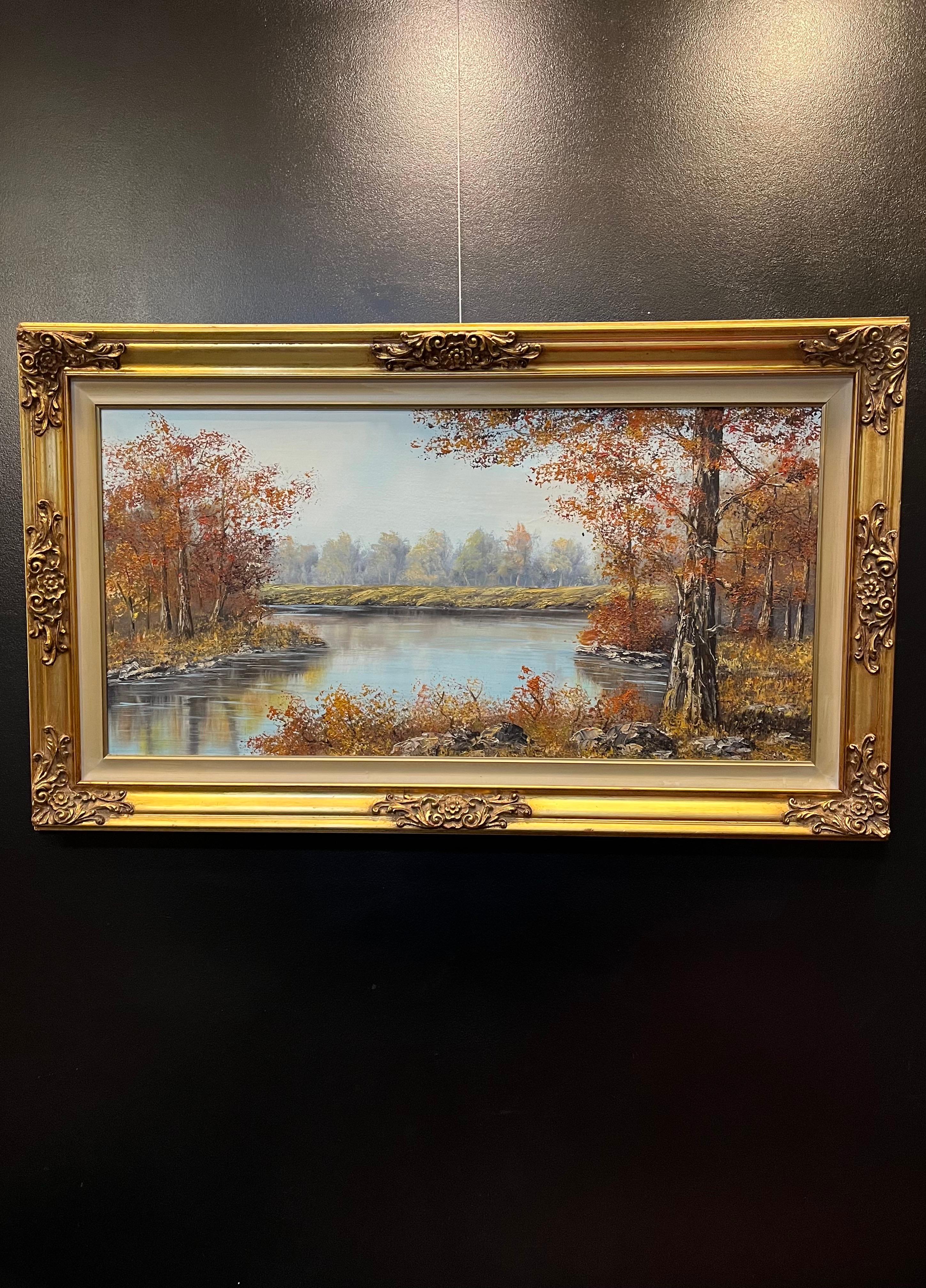 Riverbank in Autumn - Att. to Erd Porret - Öl auf Leinwand 100x50cm im Angebot 2