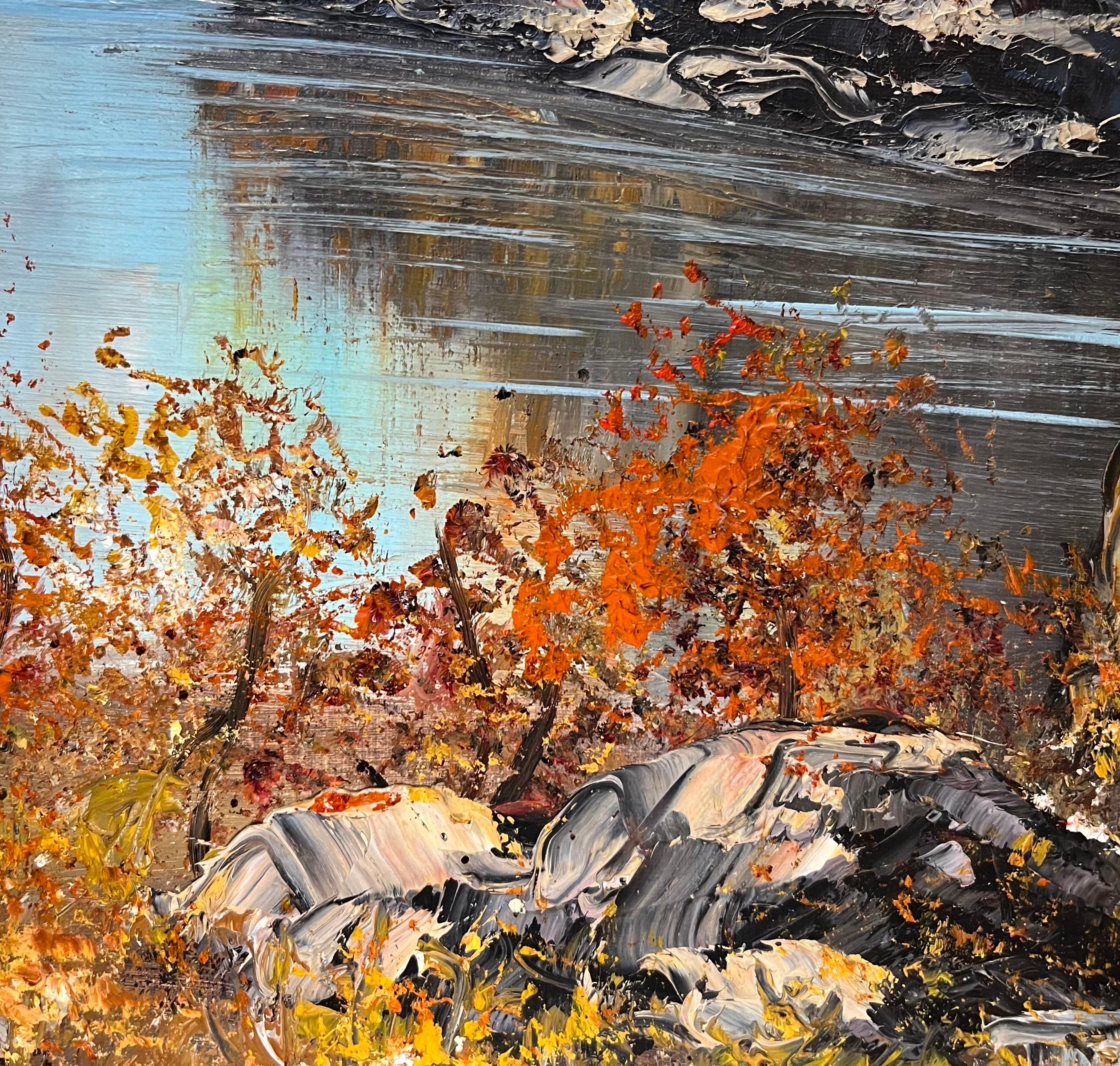 Riverbank in Autumn - Att. to Erd Porret - Öl auf Leinwand 100x50cm im Angebot 4