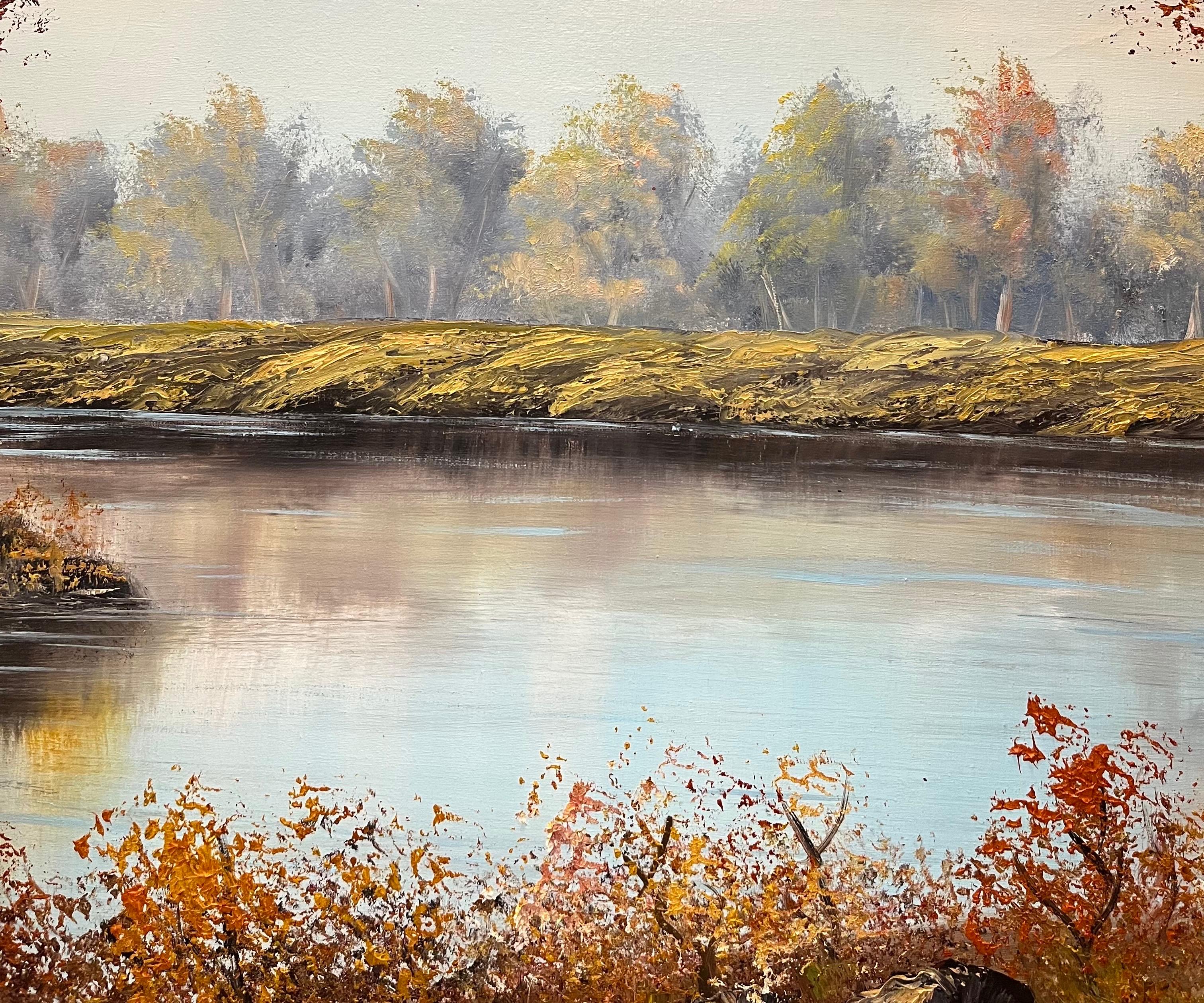 Riverbank in Autumn - Att. to Erd Porret - Öl auf Leinwand 100x50cm im Angebot 5