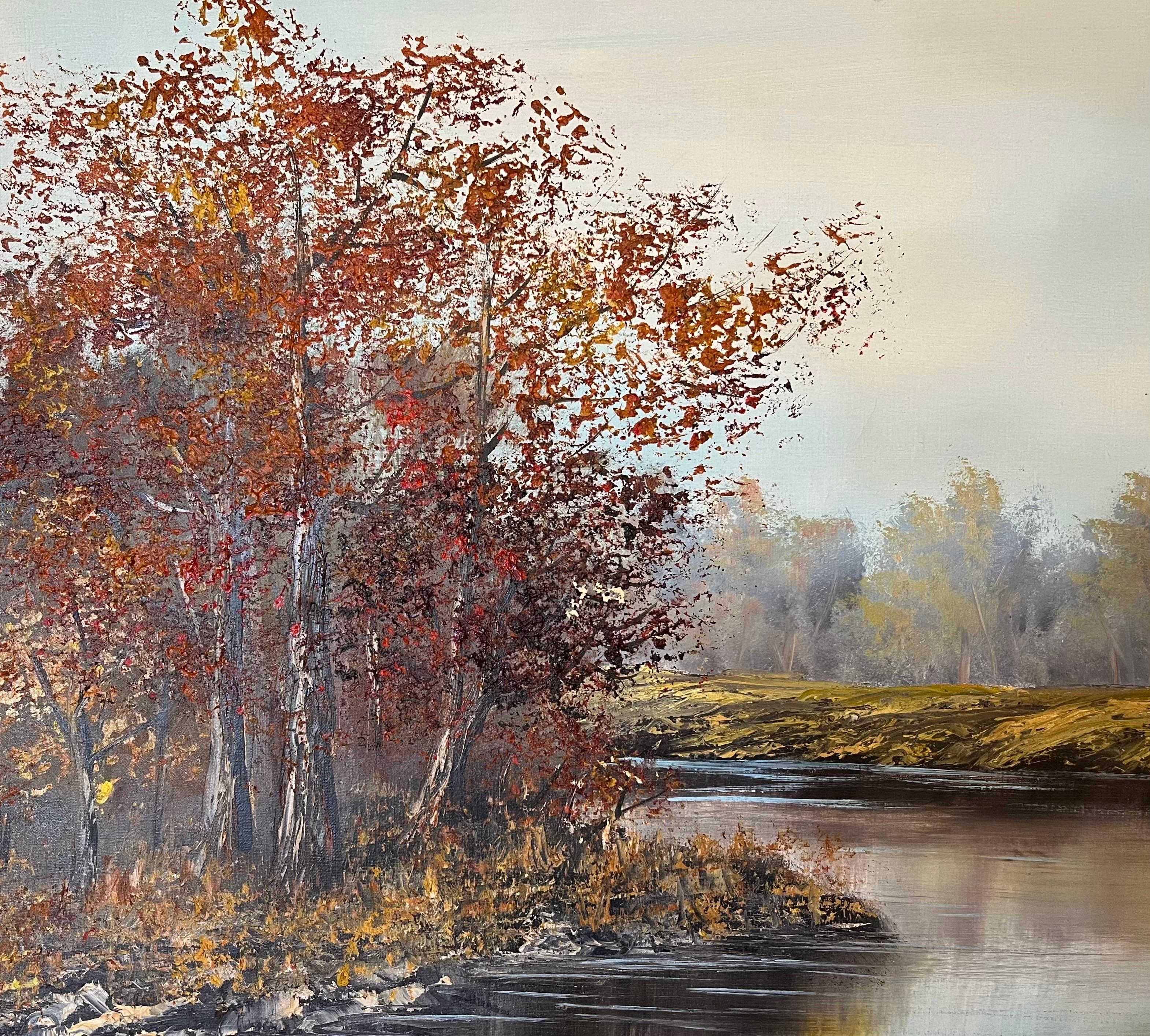 Riverbank in Autumn - Att. to Erd Porret - Öl auf Leinwand 100x50cm im Angebot 6