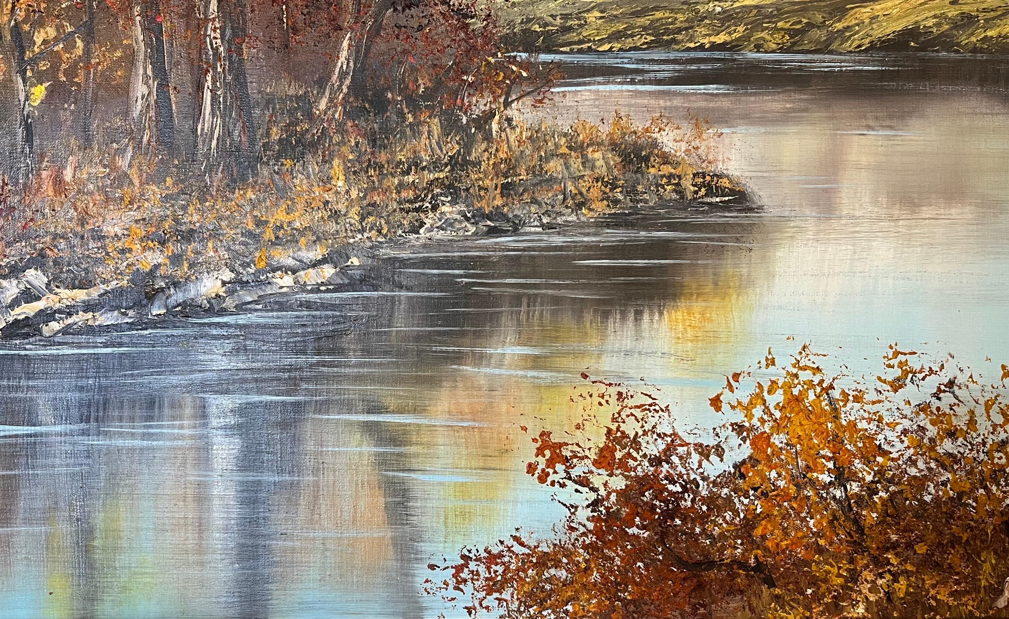 Riverbank in Autumn - Att. to Erd Porret - Öl auf Leinwand 100x50cm im Angebot 7