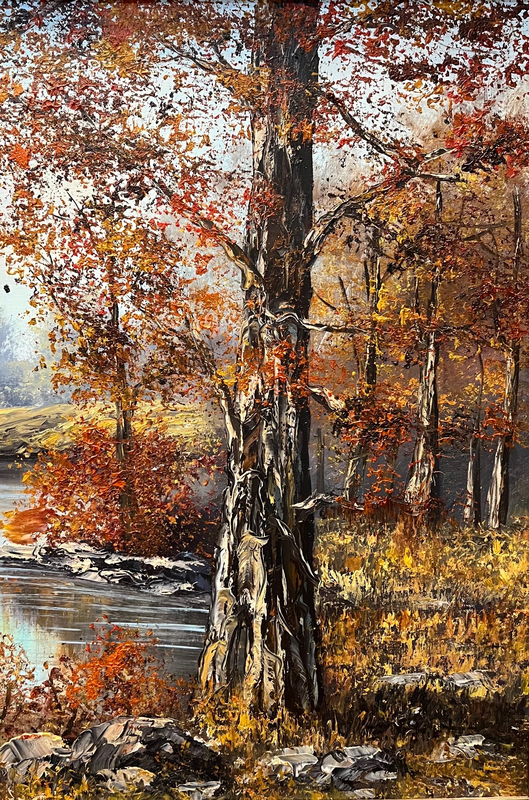 Riverbank in Autumn - Att. to Erd Porret - Öl auf Leinwand 100x50cm im Angebot 8