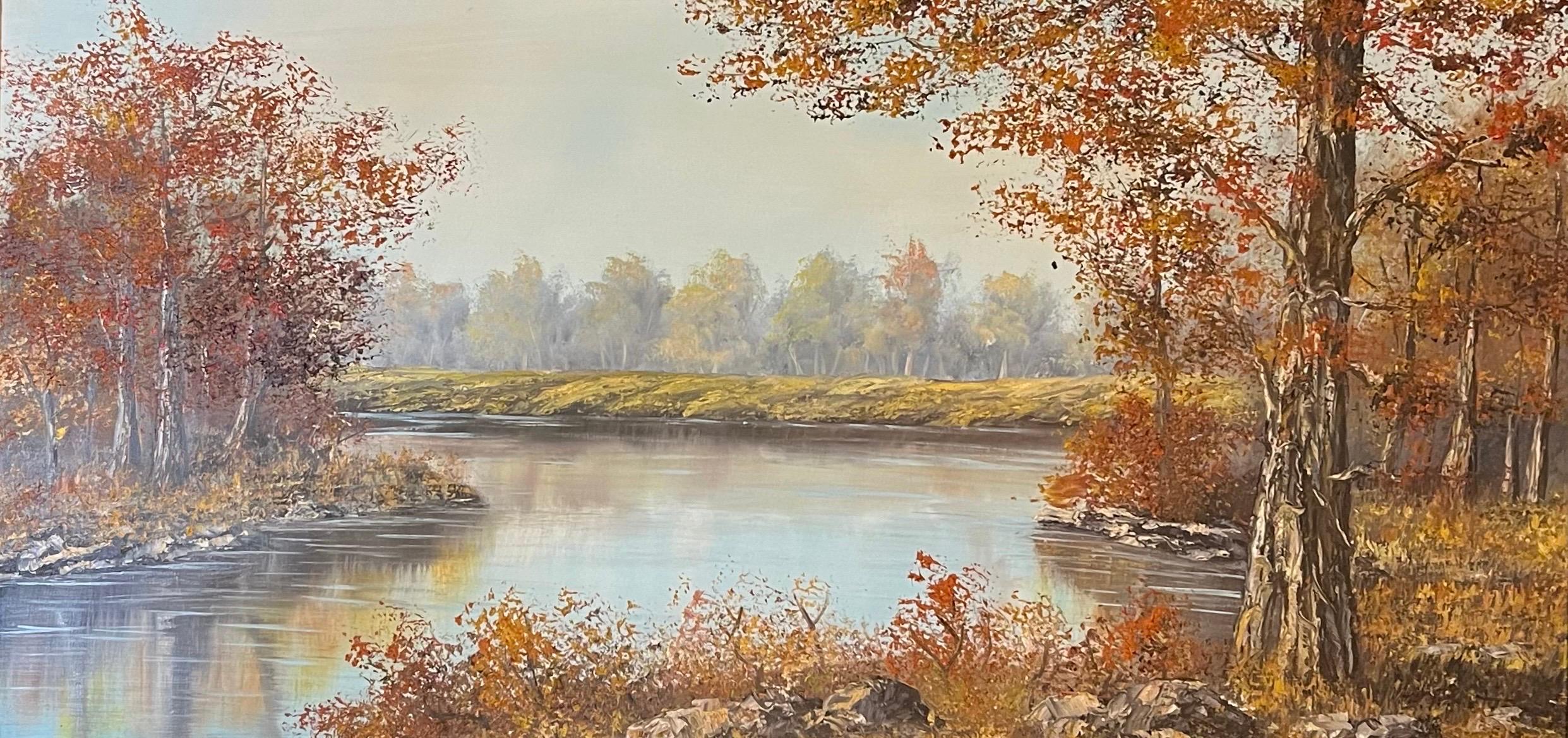 Riva del fiume in autunno - Att. a Erd Porret - Olio su tela 100x50cm