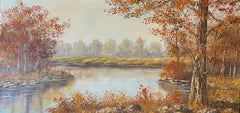 Riverbank in Autumn - Att. to Erd Porret - Huile sur toile 100x50cm