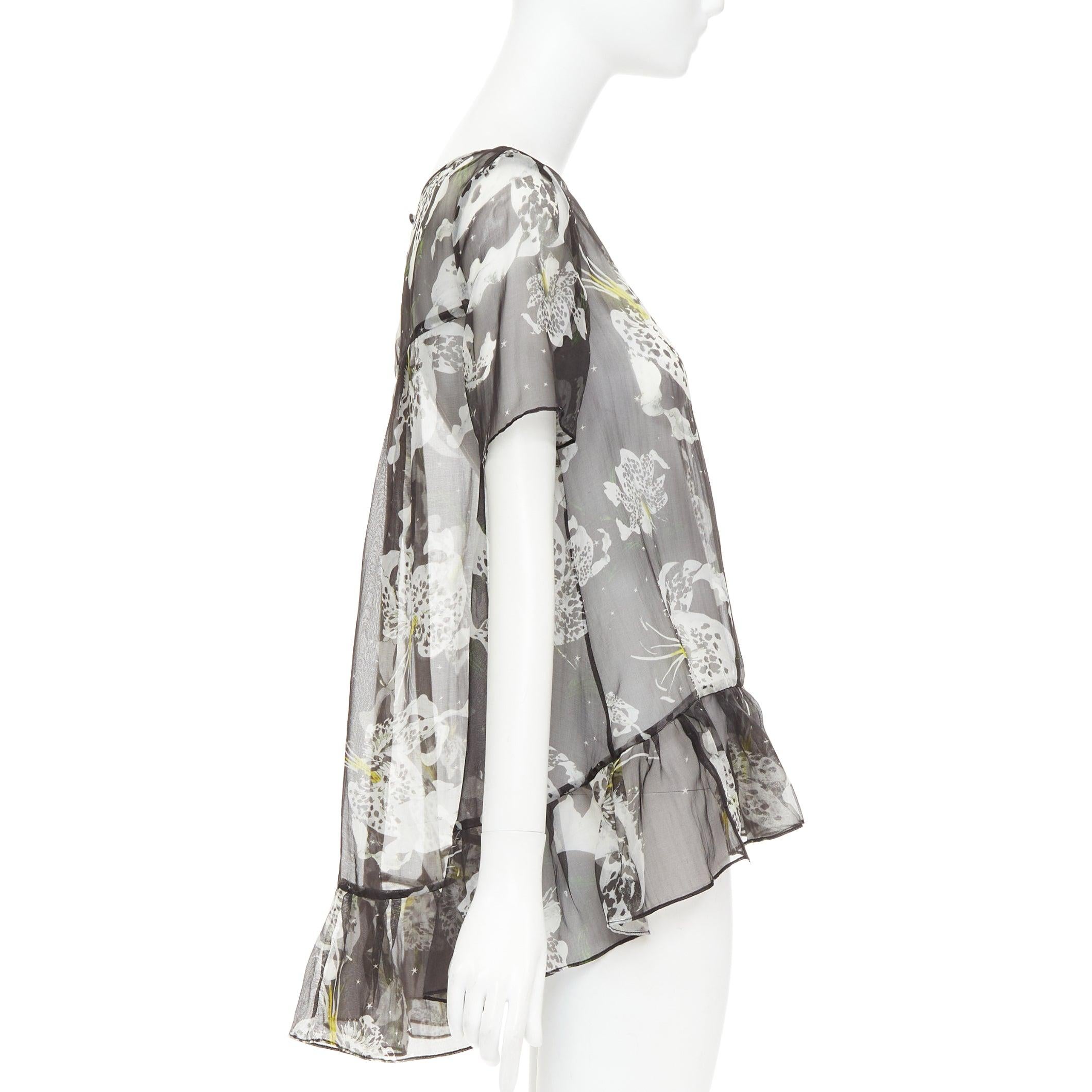 Erdem 100% seta nero giallo floreale a cascata con volant babydoll top UK10 M. In condizioni ottime in vendita a Hong Kong, NT