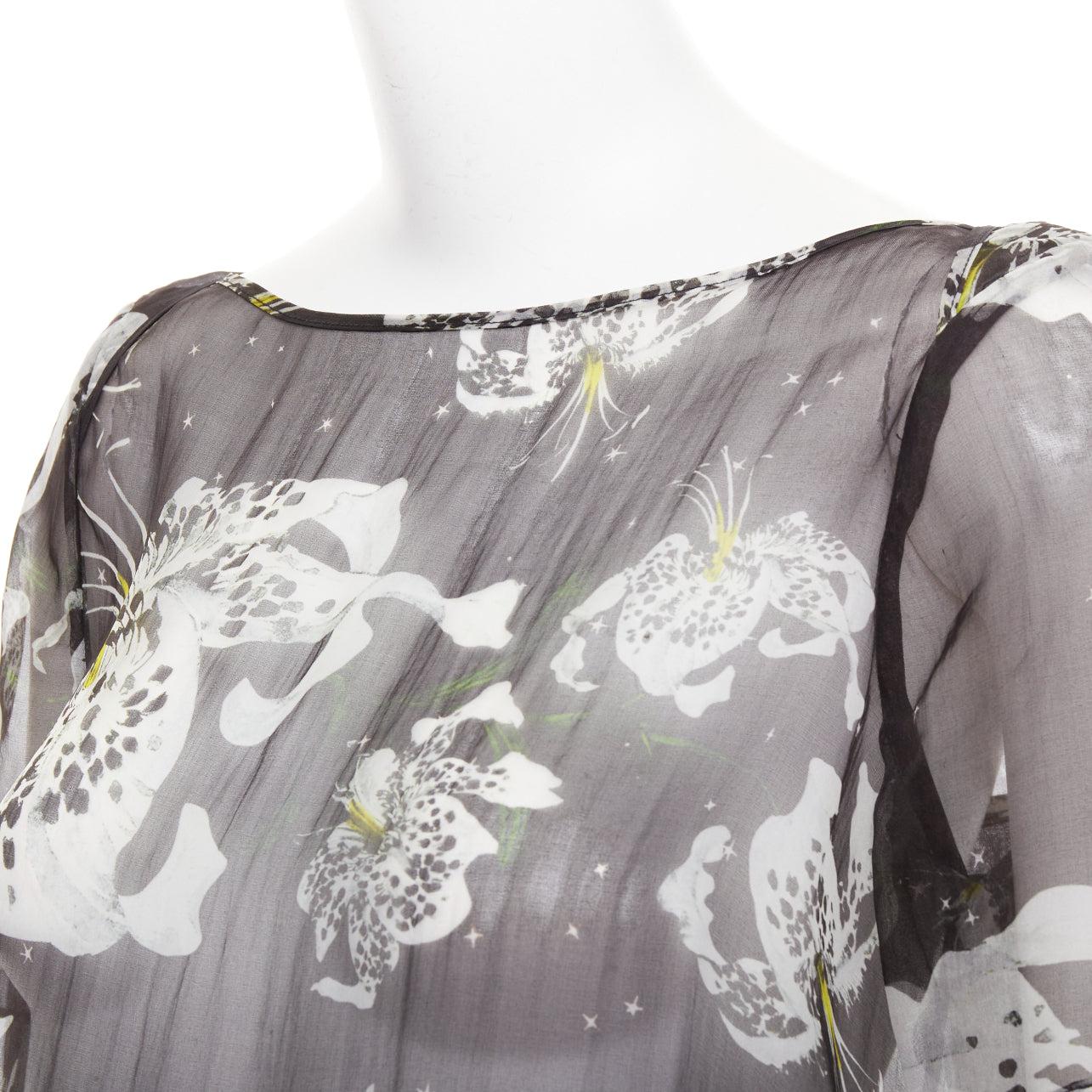 Erdem 100% seta nero giallo floreale a cascata con volant babydoll top UK10 M. in vendita 2
