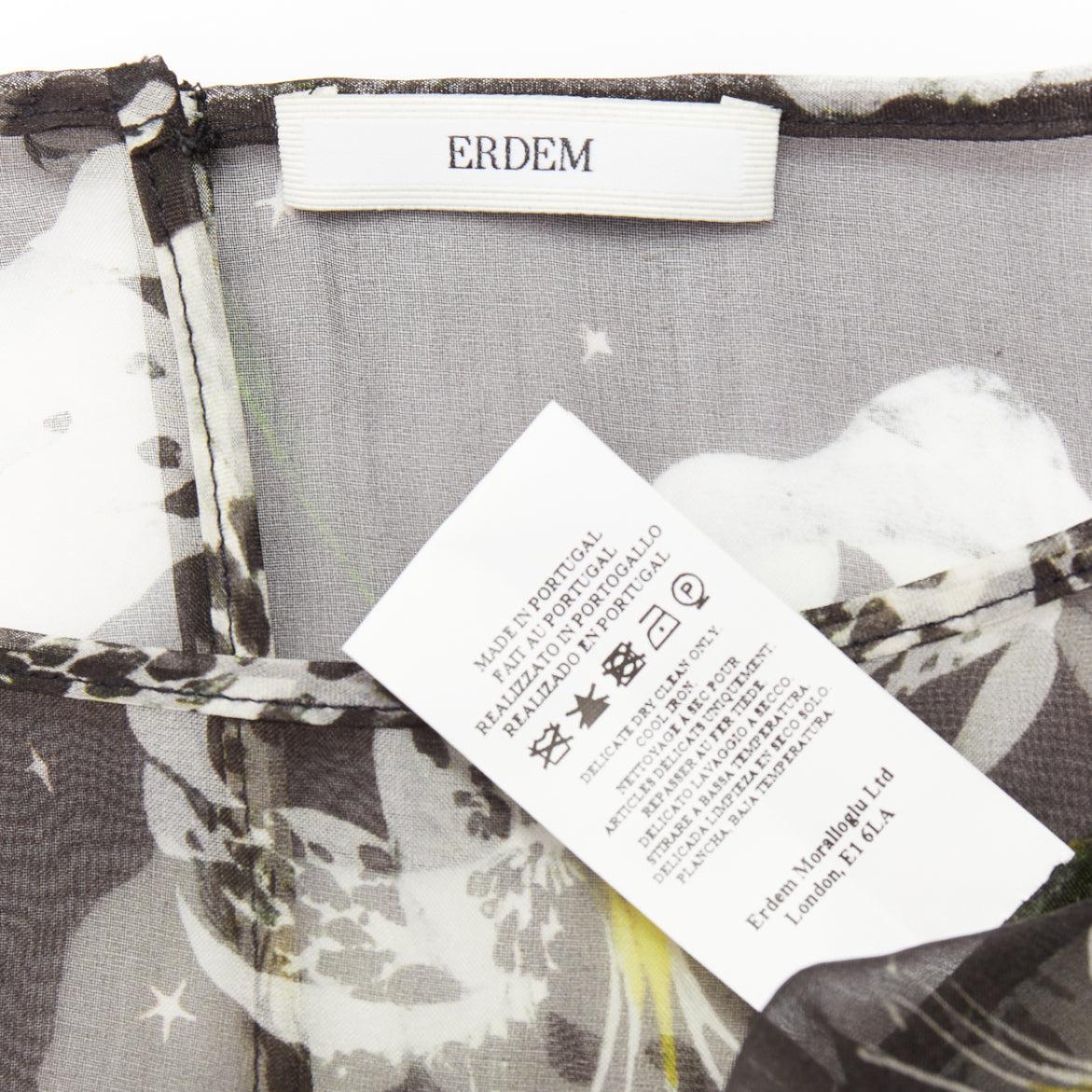 Erdem 100% seta nero giallo floreale a cascata con volant babydoll top UK10 M. in vendita 3