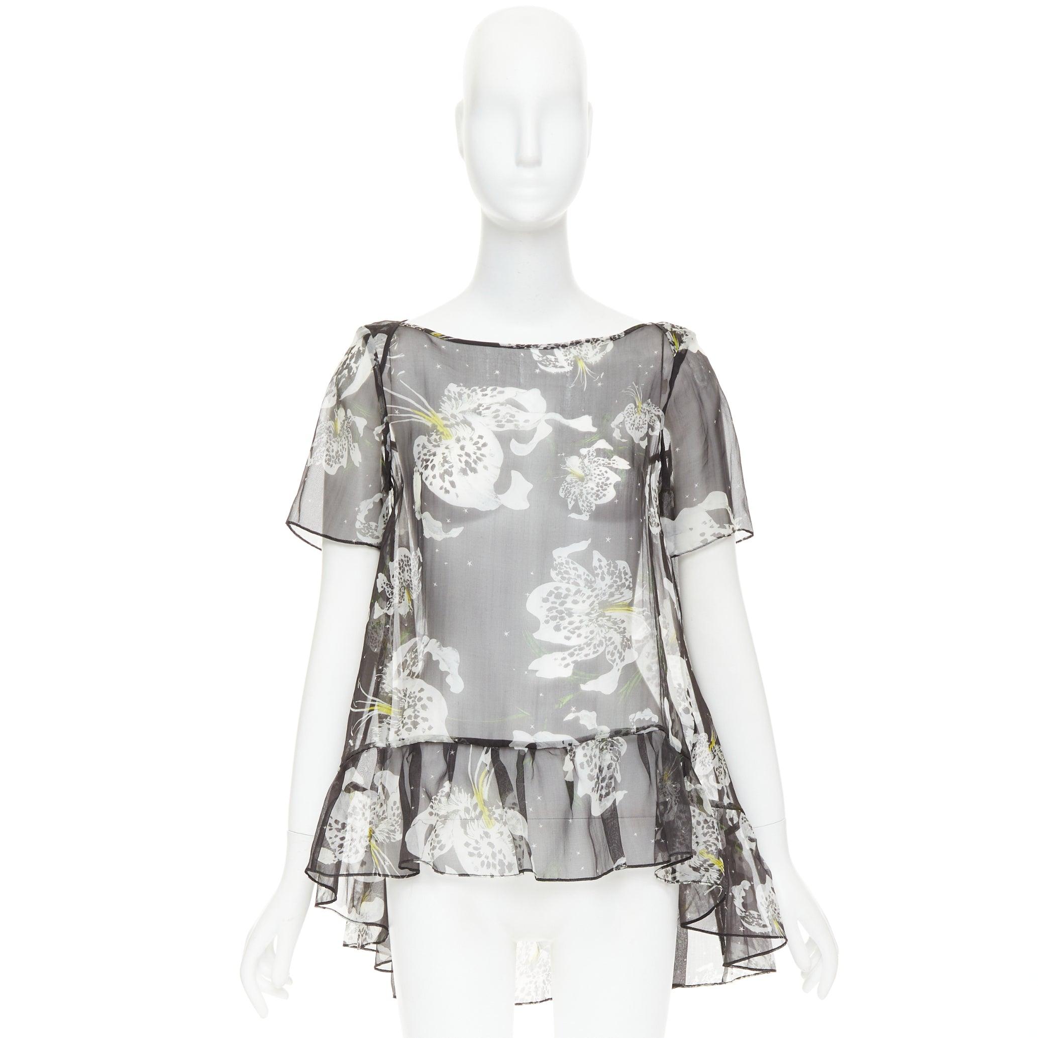 Erdem 100% seta nero giallo floreale a cascata con volant babydoll top UK10 M. in vendita 4