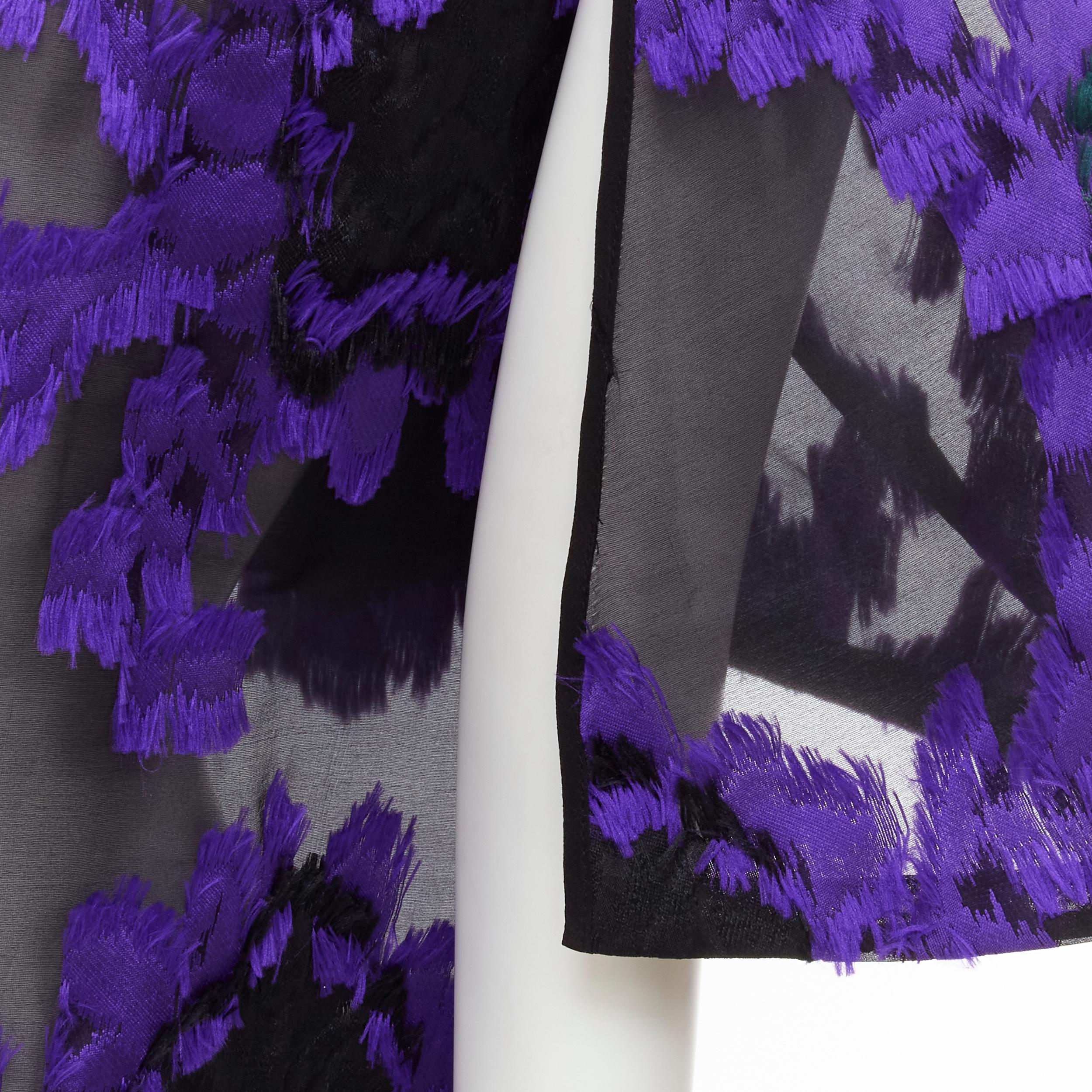 ERDEM 2015 Angela purple green floral jacquard black sheer cape jacket UK8 S 2