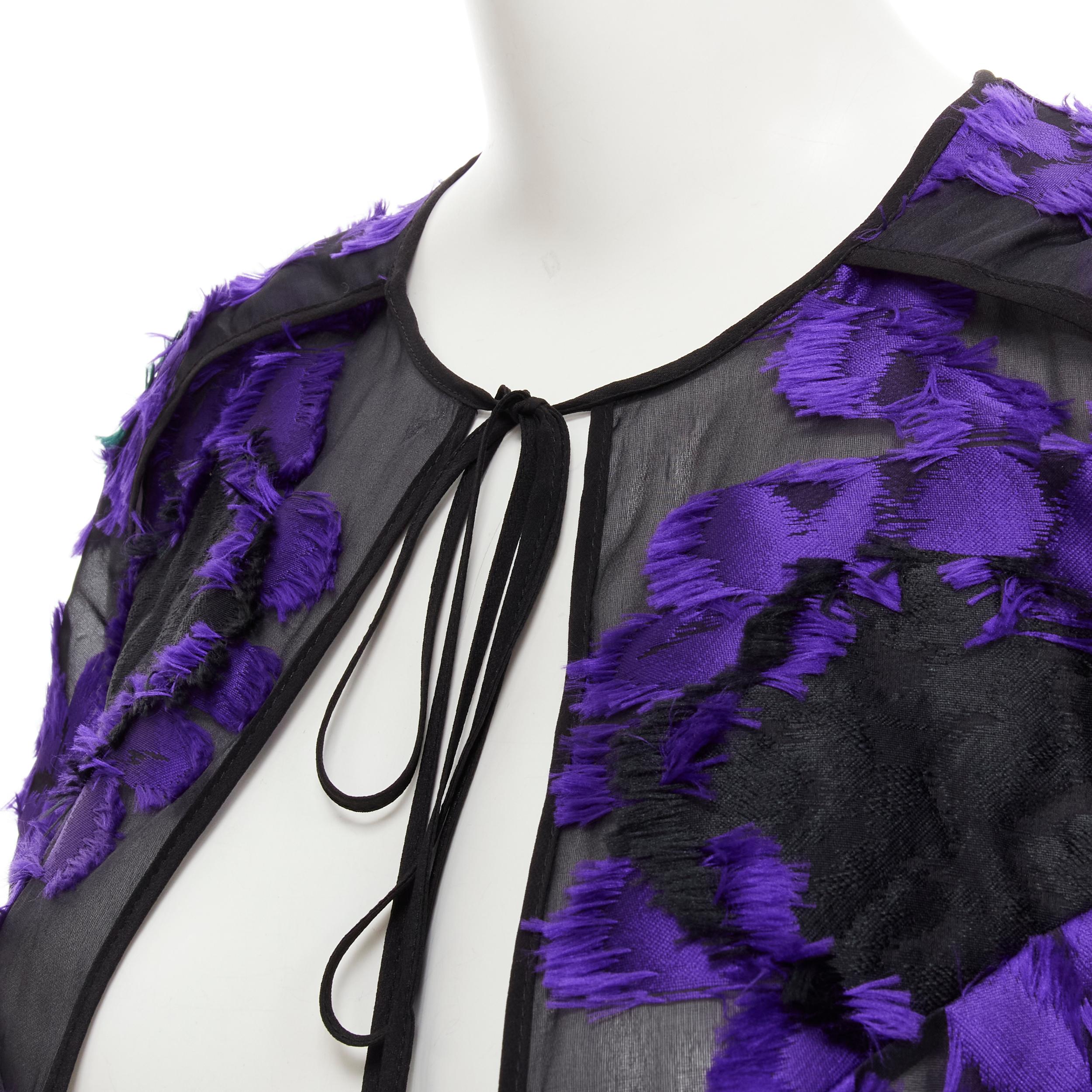 Purple ERDEM 2015 Angela purple green floral jacquard black sheer cape jacket UK8 S
