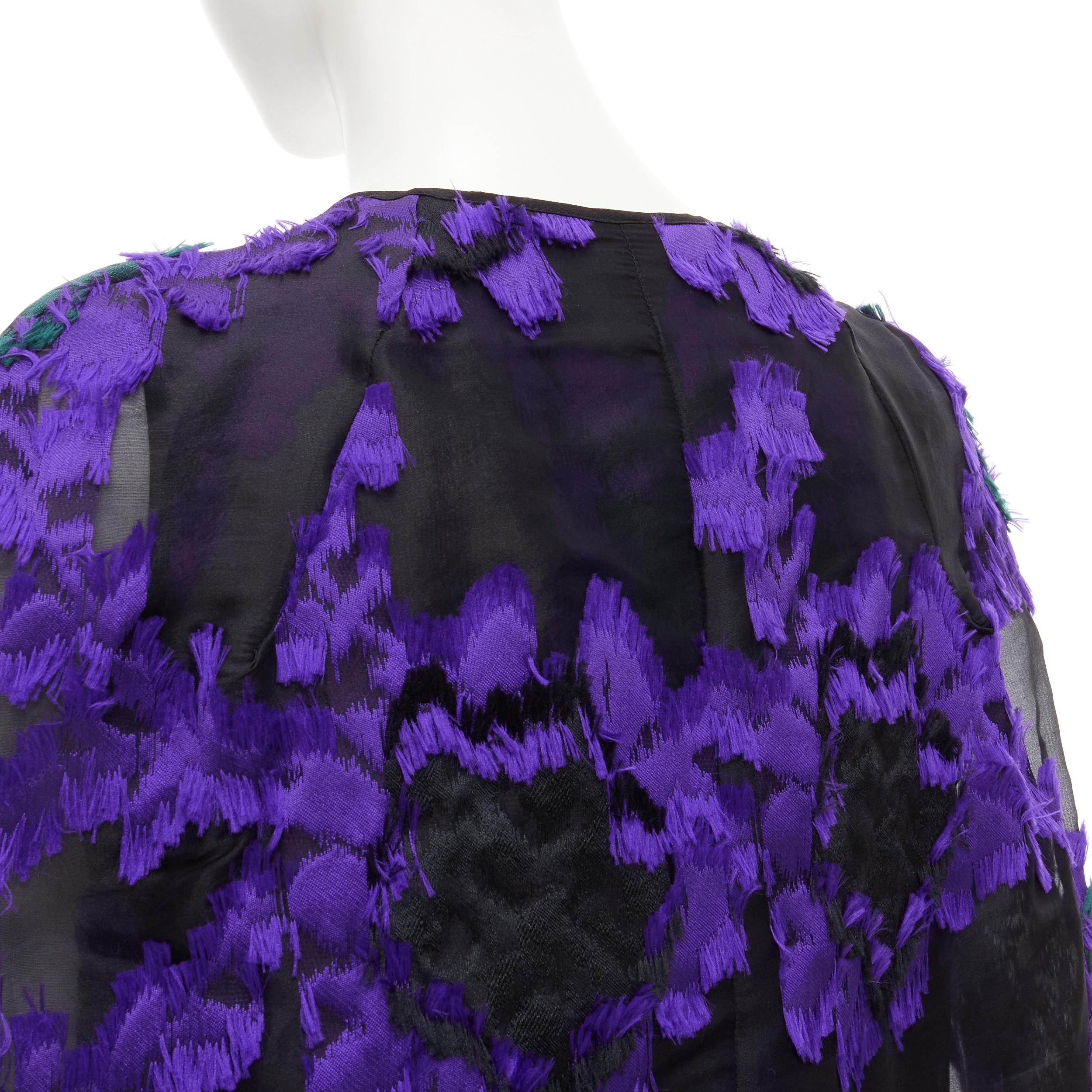 ERDEM 2015 Angela purple green floral jacquard black sheer cape jacket UK8 S In Excellent Condition In Hong Kong, NT