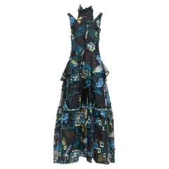 Erdem 2015: abito a spalla fredda in jacquard, nero, verde, blu.