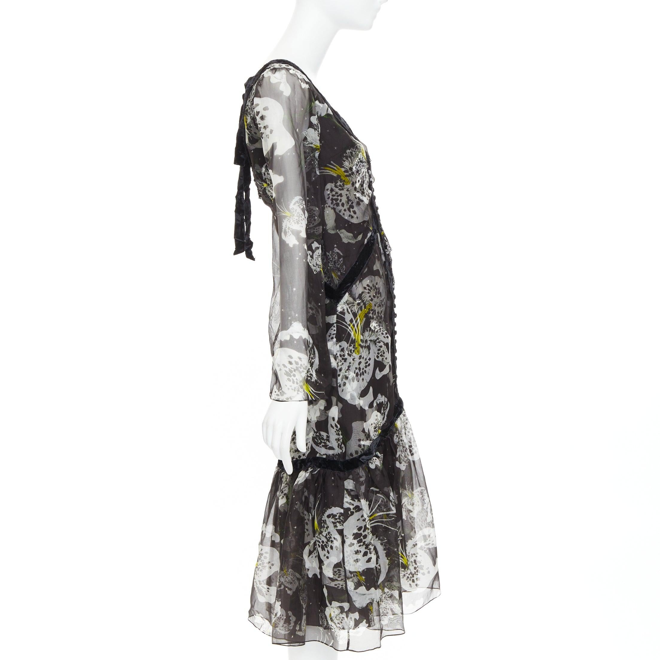 ERDEM 2016 Makayla black grey 100% silk floral back cut out  dress UK6 XS In New Condition For Sale In Hong Kong, NT