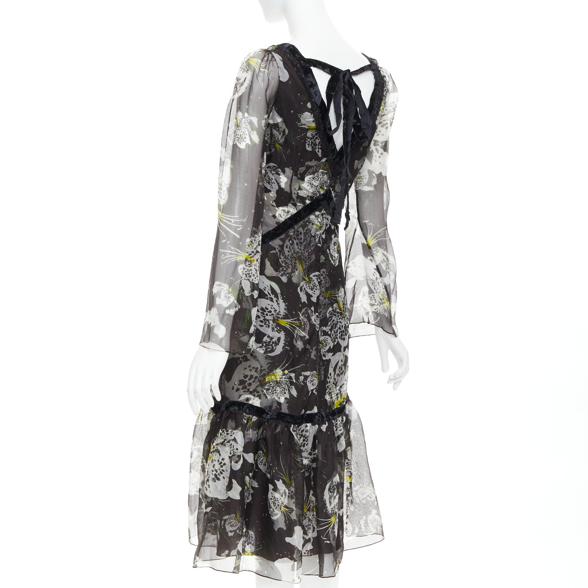 ERDEM 2016 Makayla black grey 100% silk floral back cut out  dress UK6 XS For Sale 1