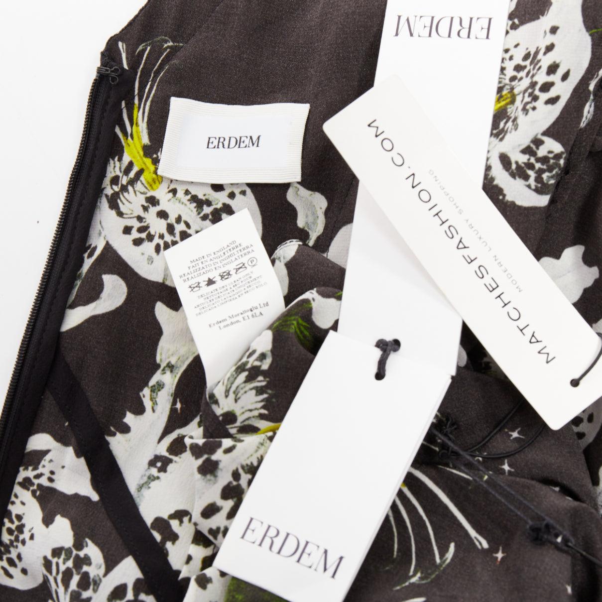 ERDEM 2016 Makayla black grey 100% silk floral back cut out  dress UK6 XS For Sale 3
