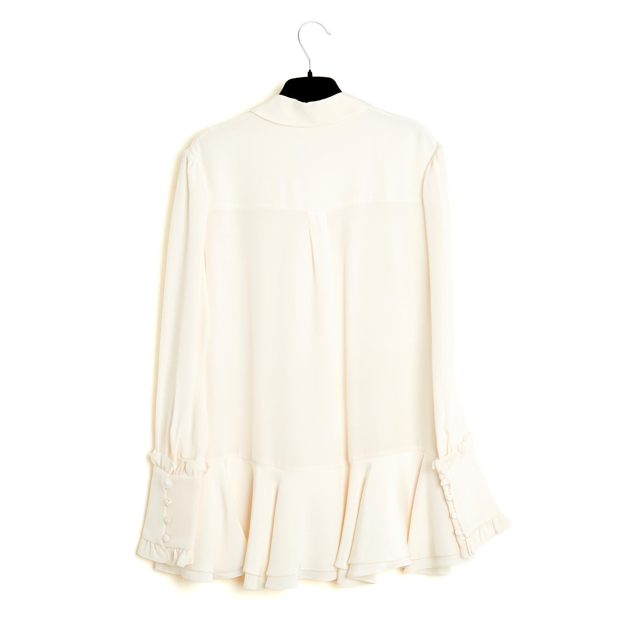 Erdem 2016 Top FR40 Ecru Silk Crepe ruffles Blouse UK12 US10 Pristine en vente 1