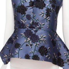 ERDEM 2019 Glenn azul marino floral cloque peplum high low top UK6 XS