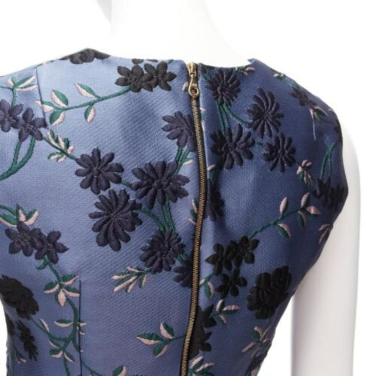 ERDEM 2019 Glenn blue navy floral cloque peplum high low top UK6 XS 2