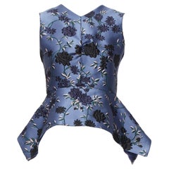 ERDEM 2019 Glenn blue navy floral cloque peplum high low top UK6 XS