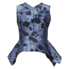 ERDEM 2019 Glenn blue navy floral cloque peplum high low top UK6 XS