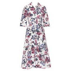 ERDEM 2020 Kasia purple rose floral print cotton button front summer dress IT40