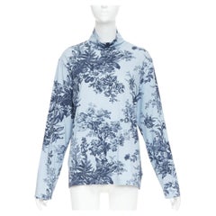 Erdem 2022 Maglia a collo alto in cotone blu Victor con stampa floreale Pembridge, taglia XL