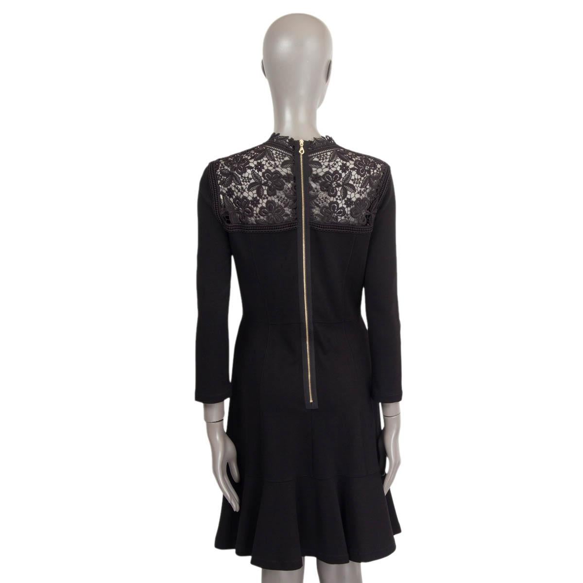 Black ERDEM black 2016 black viscose REIKO CROCHET FLARED Dress 12 M For Sale