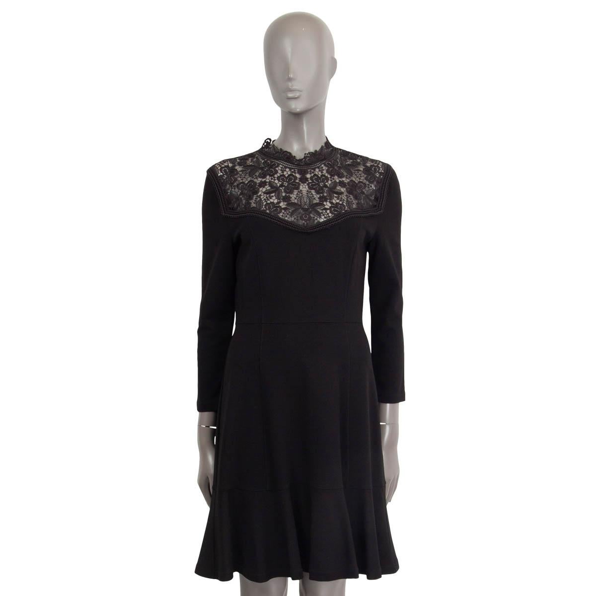 ERDEM black 2016 black viscose REIKO CROCHET FLARED Dress 12 M For Sale