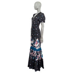 ERDEM black blue pink silk 2020 ROSETTA FLORAL MAXI Dress 8 XS