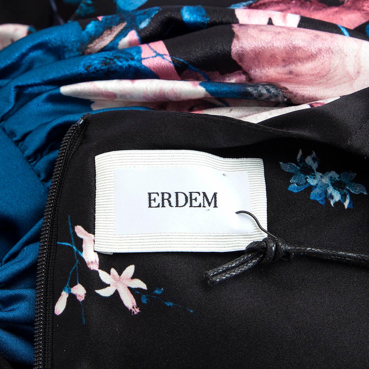 Women's ERDEM black blue pink silk 2020 ROSETTA FLORAL MAXI Dress 8 XS For Sale