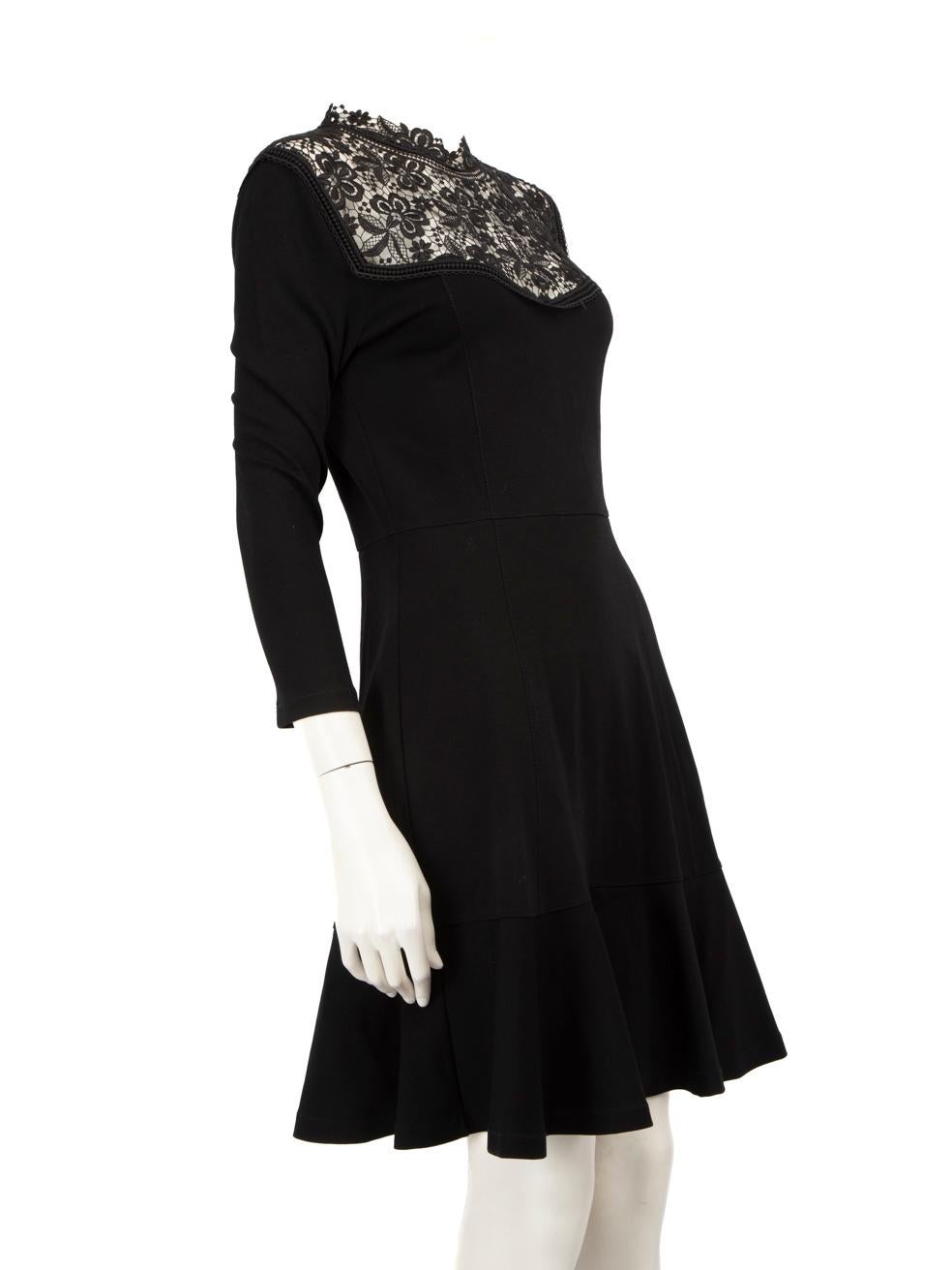 CONDITION is Very Good. Hardly any visible wear to the dress is evident on this used Erdem designer resale item.
 
 Details
 
 
 Black
 
 Viscose
 
 Dress
 
 Knee length
 
 Long sleeves
 
 Broderie detail
 
 See through neck detail
 
 Flared hem
 
