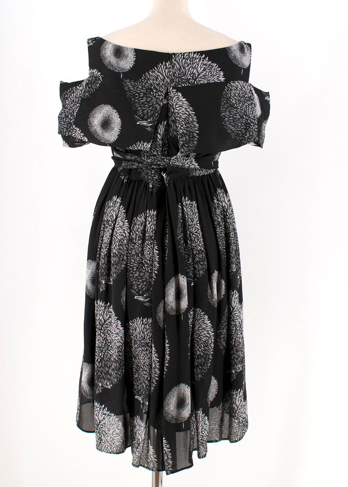 Erdem Black Cold-shoulder Printed Belted Dress - Size US 8 In Excellent Condition In London, GB