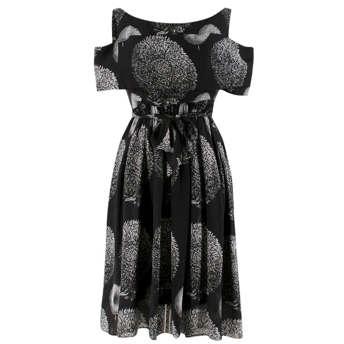 Erdem Black Cold-shoulder Printed Belted Dress - Size US 8