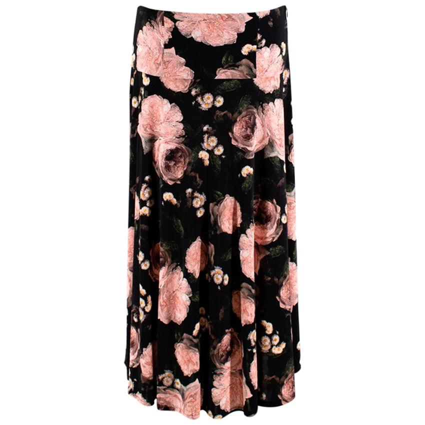Erdem Black Elvin Floral Jersey Skirt - Size US8