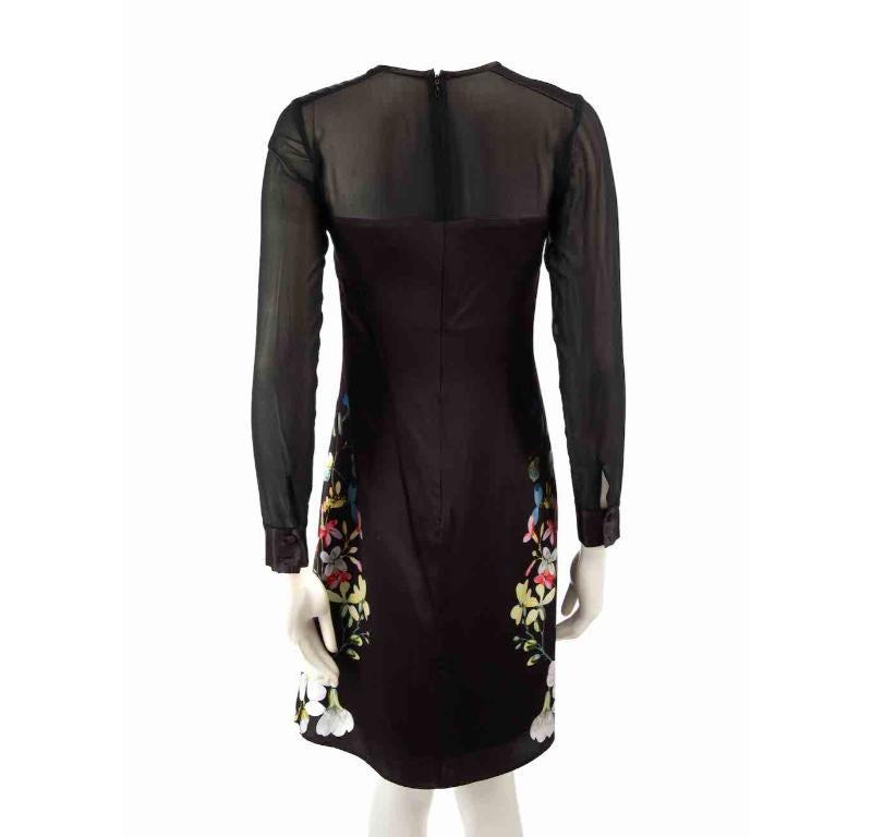 Erdem Black Floral Print Knee Length Dress Size S In Excellent Condition For Sale In London, GB
