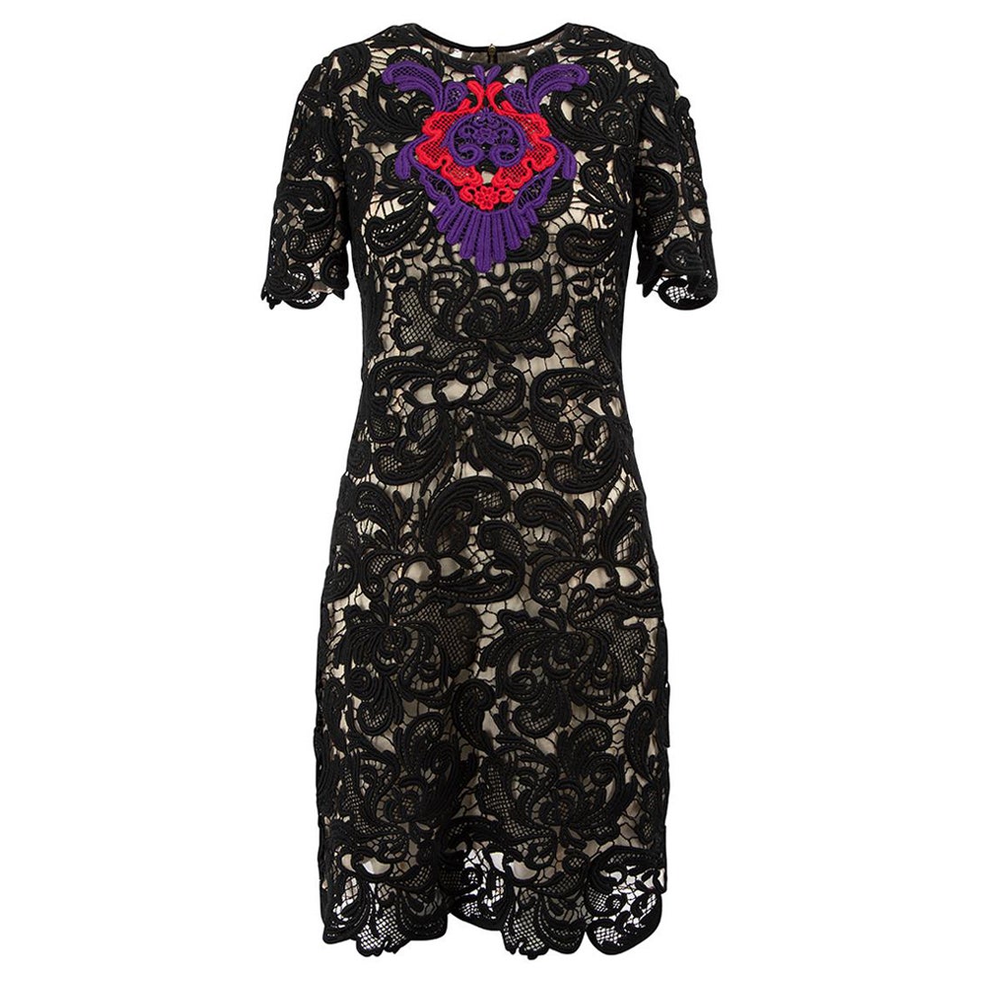 Erdem Schwarzes knielanges Kleid aus Guipure-Spitze, Größe S