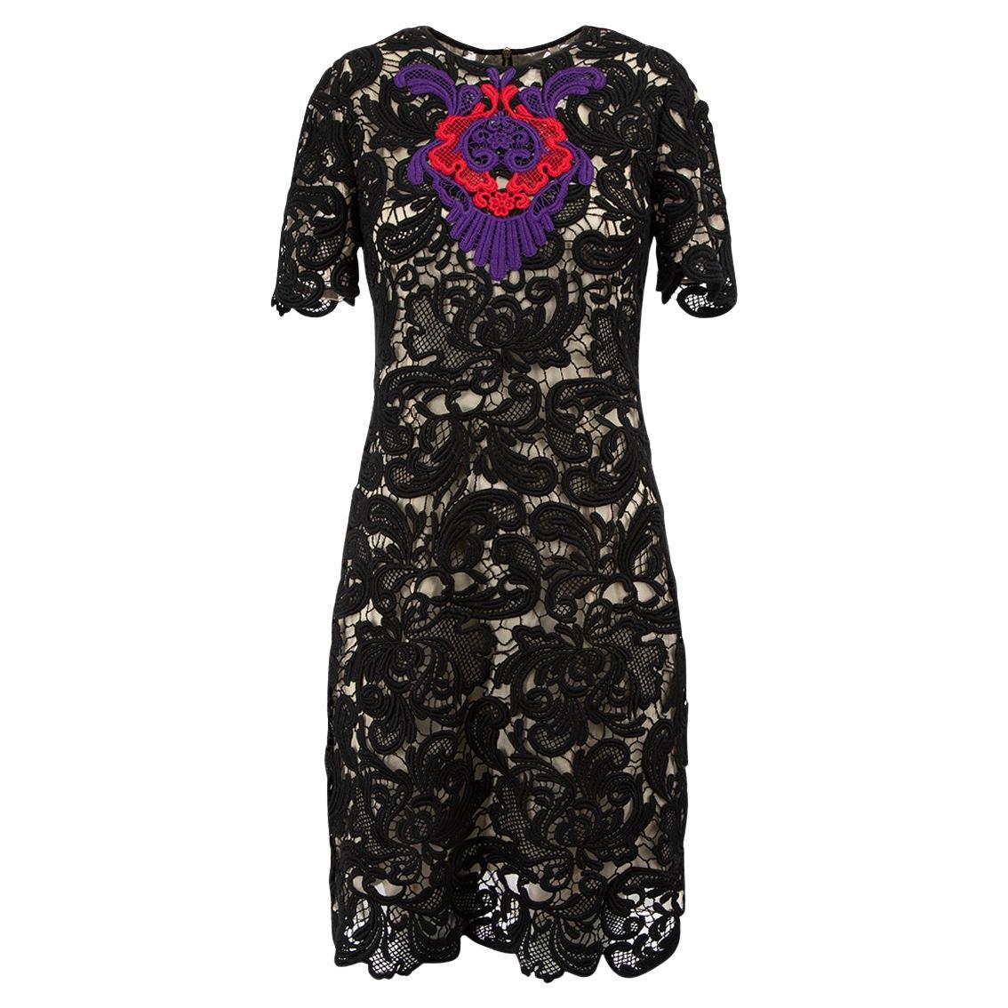 Erdem - Robe en dentelle guipure noire, longueur genou, taille S