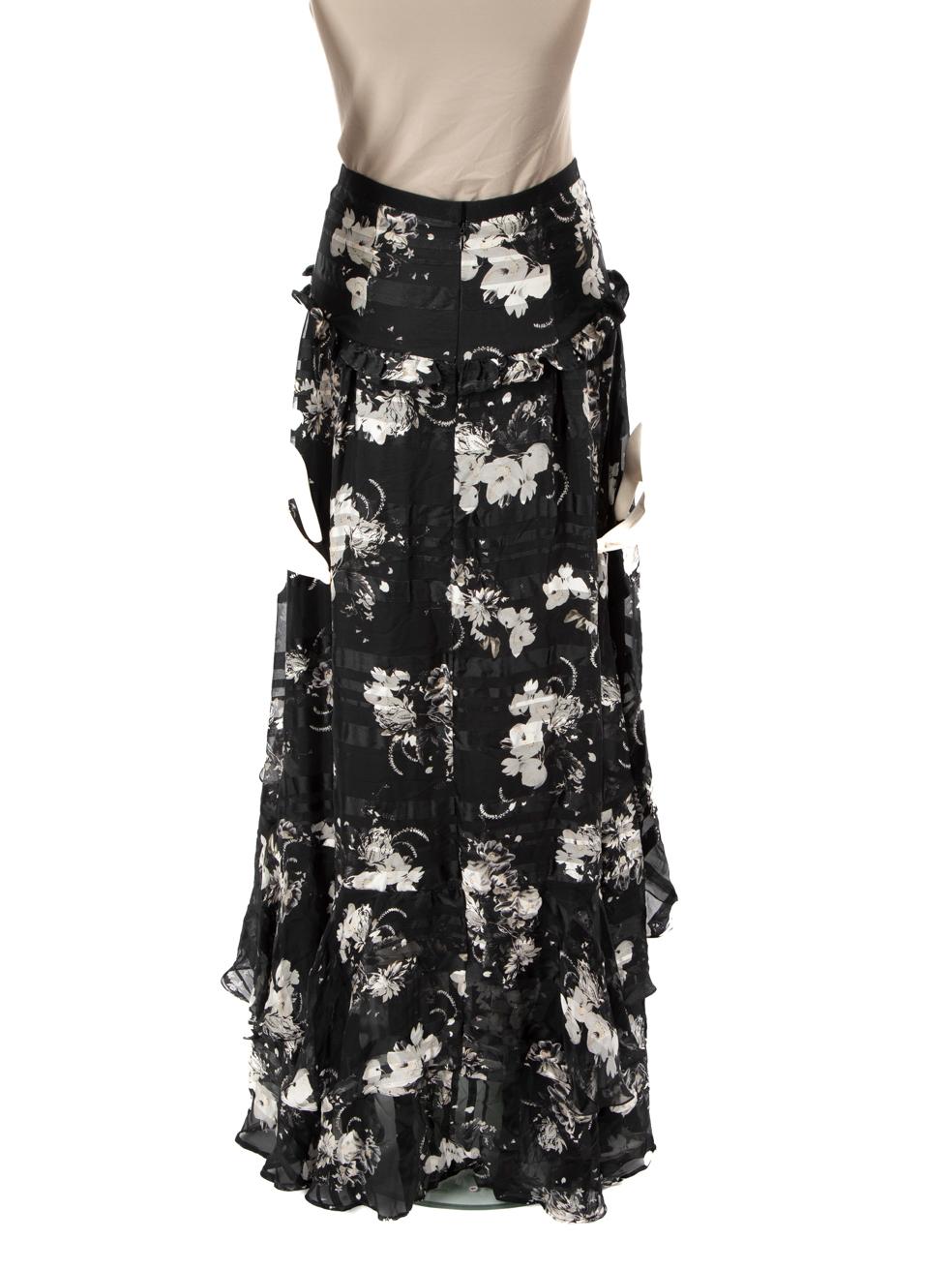 Erdem Black Ruffle Trimmed Floral Skirt Size XS In Good Condition In London, GB