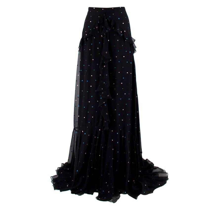 Erdem Black Silk Alison Ruffled Maxi Skirt - Size US 2 For Sale