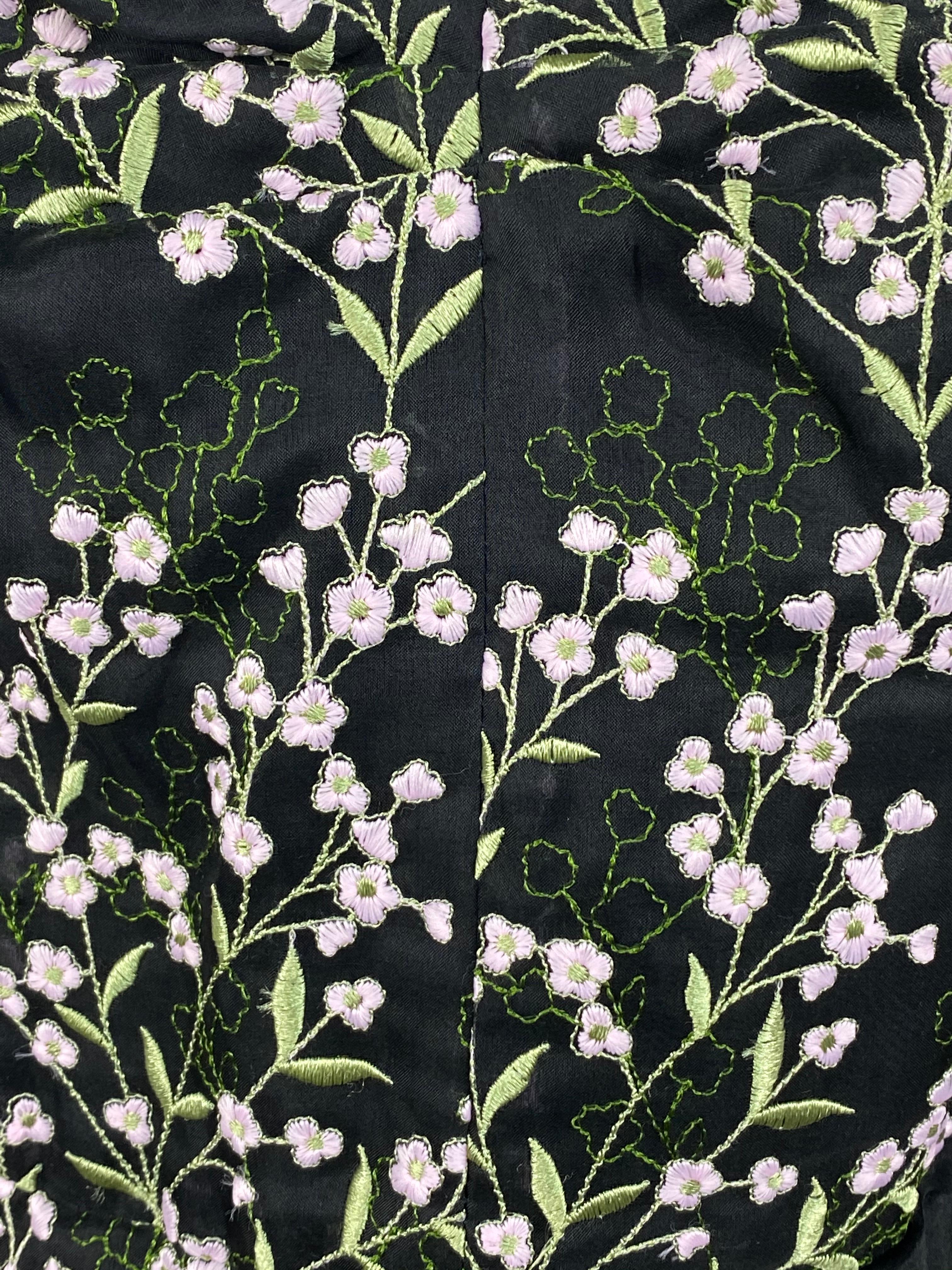 Noir Erdem - Robe de soirée en soie noire à motifs floraux et à motifs, taille 8 en vente
