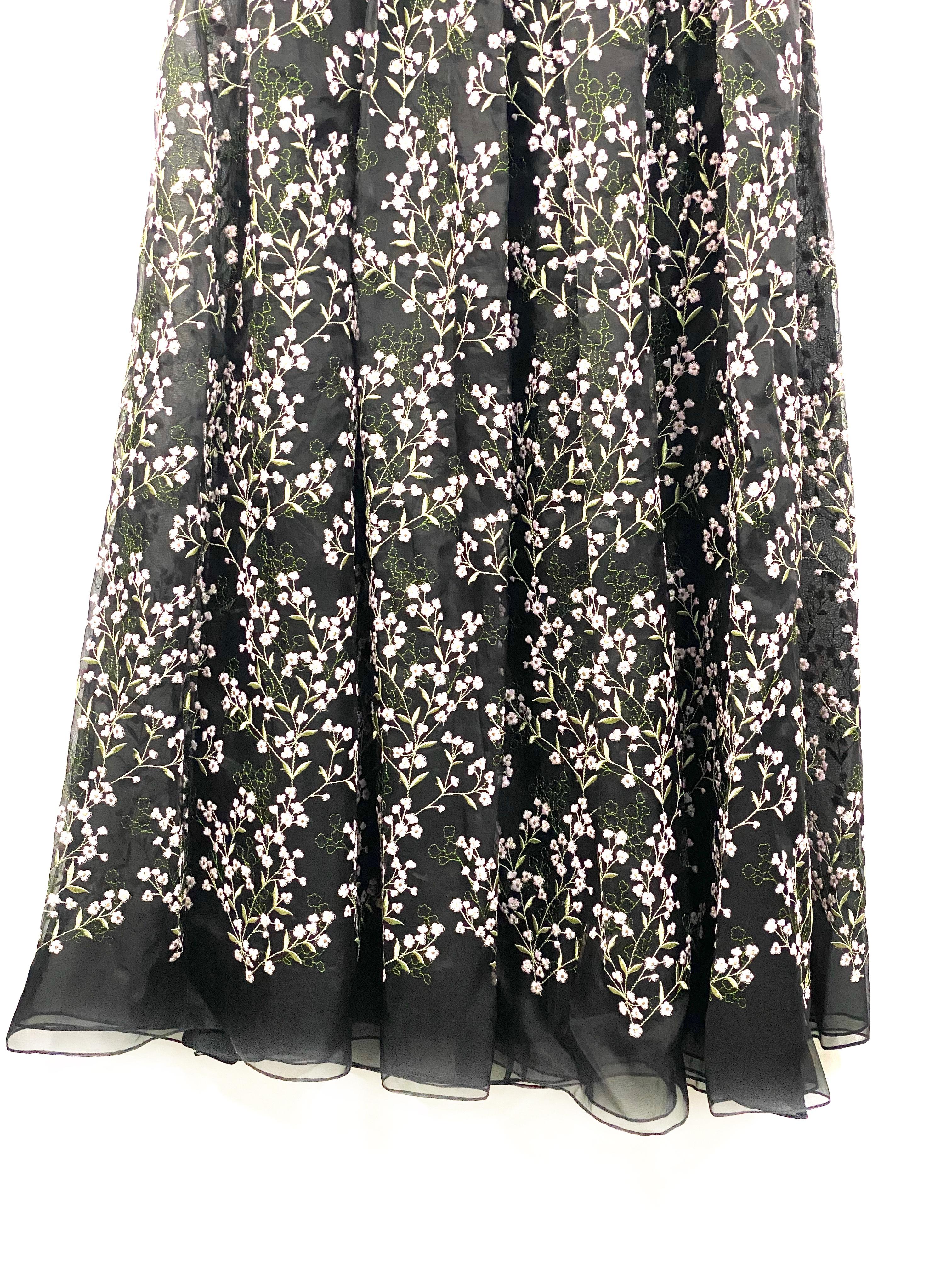 Erdem - Robe de soirée en soie noire à motifs floraux et à motifs, taille 8 Excellent état - En vente à Beverly Hills, CA