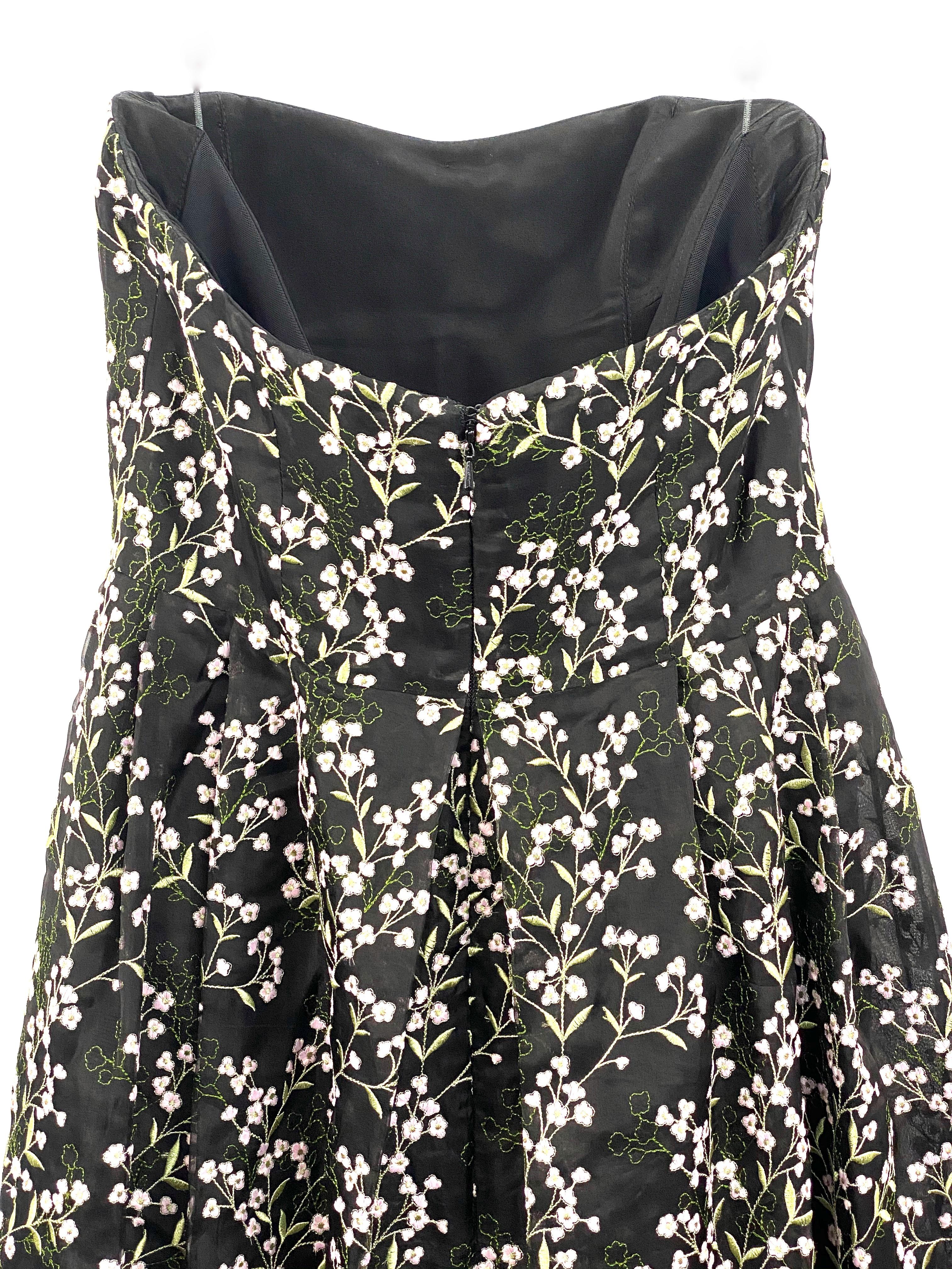 Erdem - Robe de soirée en soie noire à motifs floraux et à motifs, taille 8 en vente 1