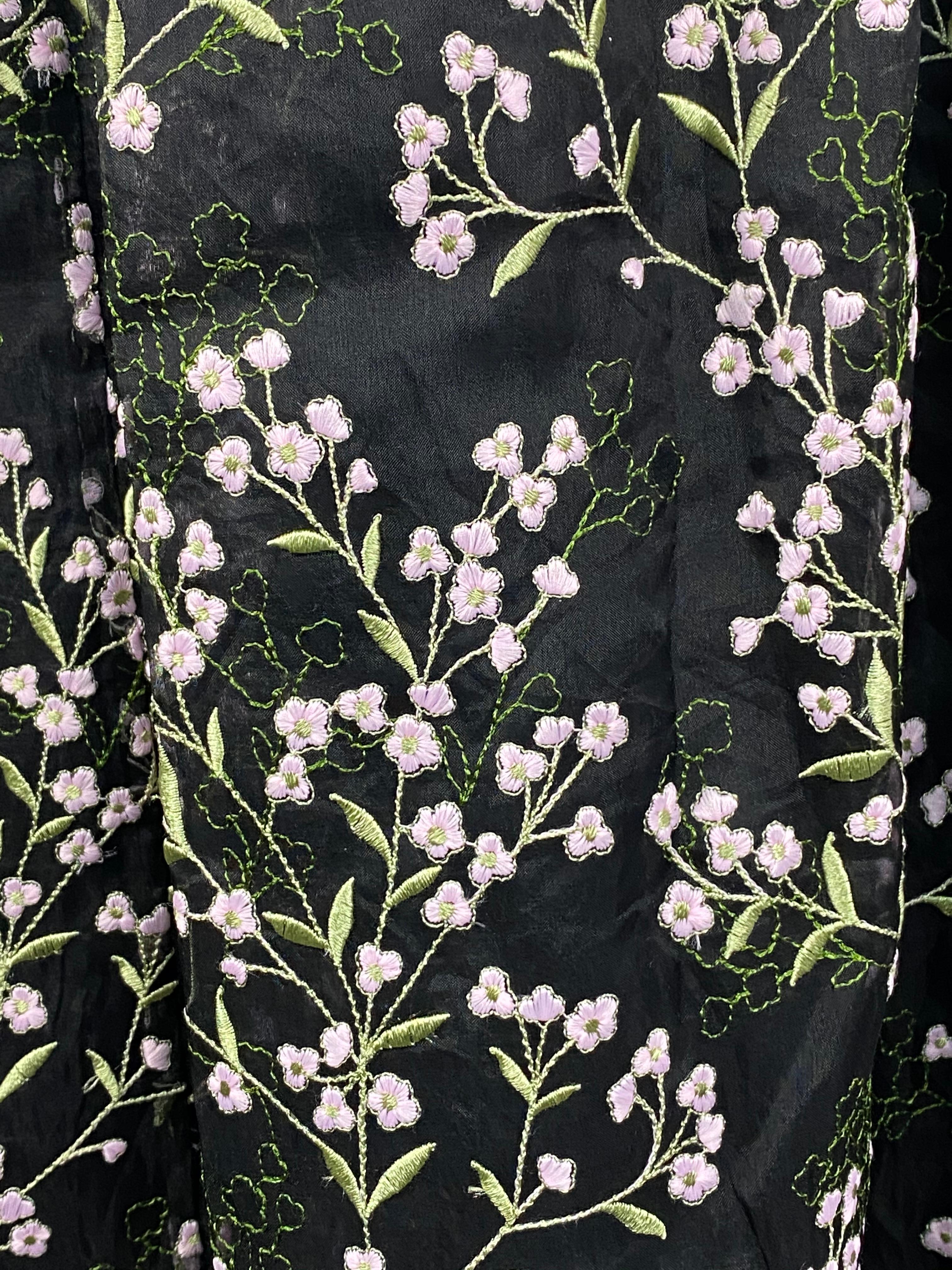 Erdem - Robe de soirée en soie noire à motifs floraux et à motifs, taille 8 en vente 2