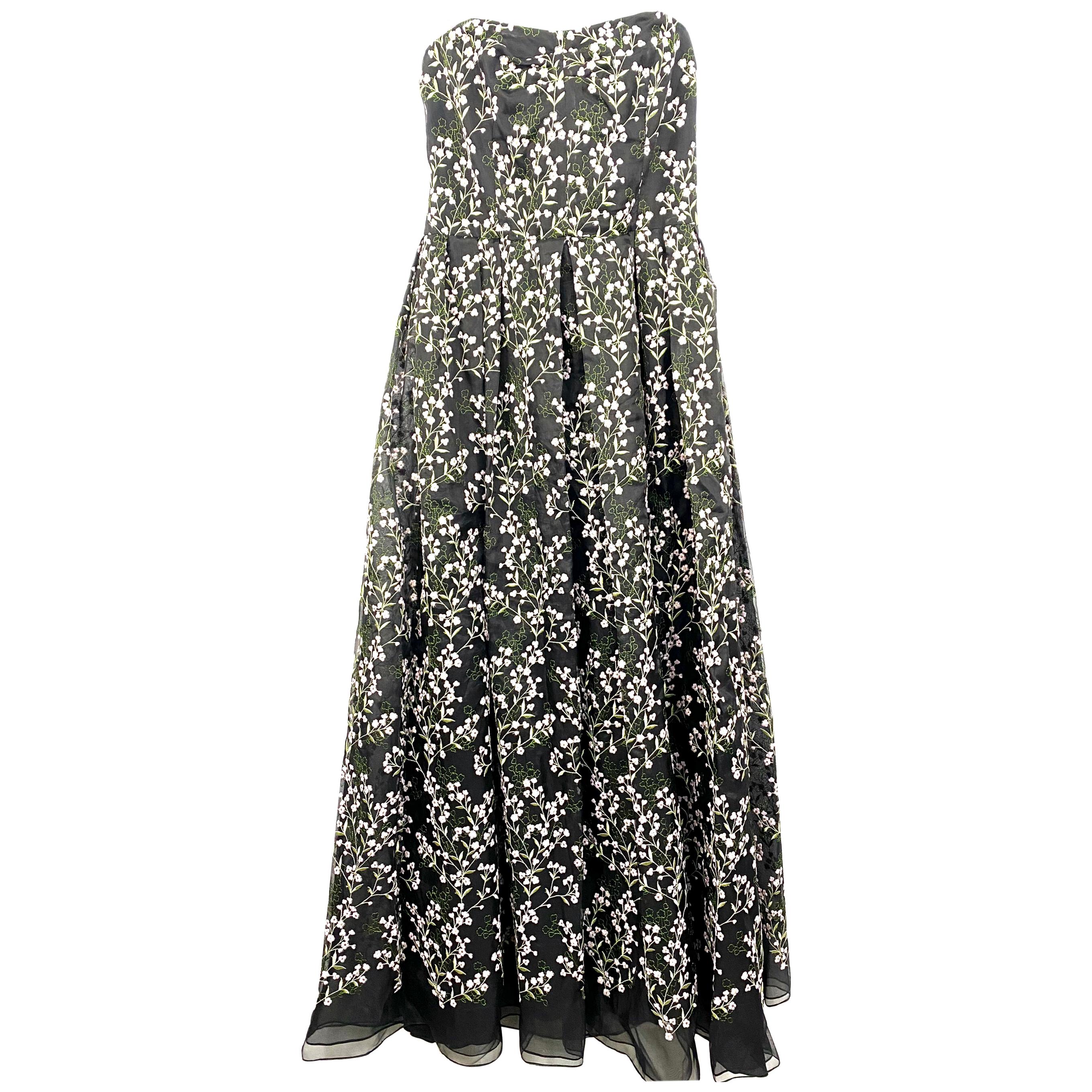Erdem Black Silk and Floral Pattern Evening Dress Size 8 For Sale