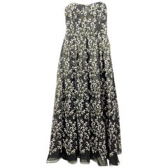 Retro Erdem Black Silk and Floral Pattern Evening Dress Size 8